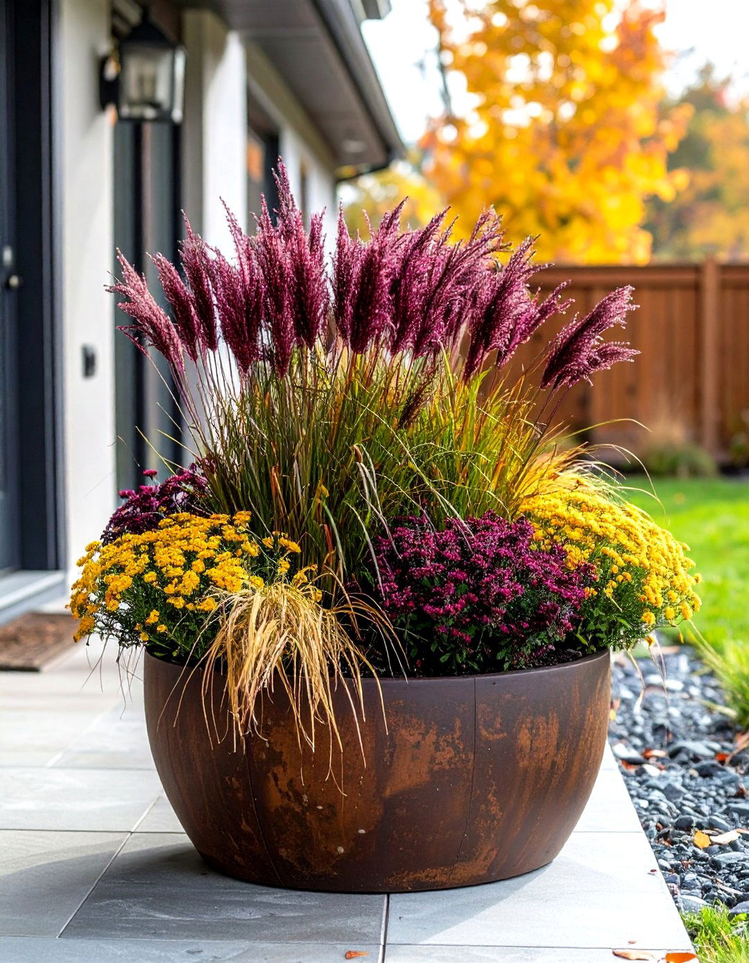 Purple Fountain Grass Drama - 24 Fall Planter Ideas