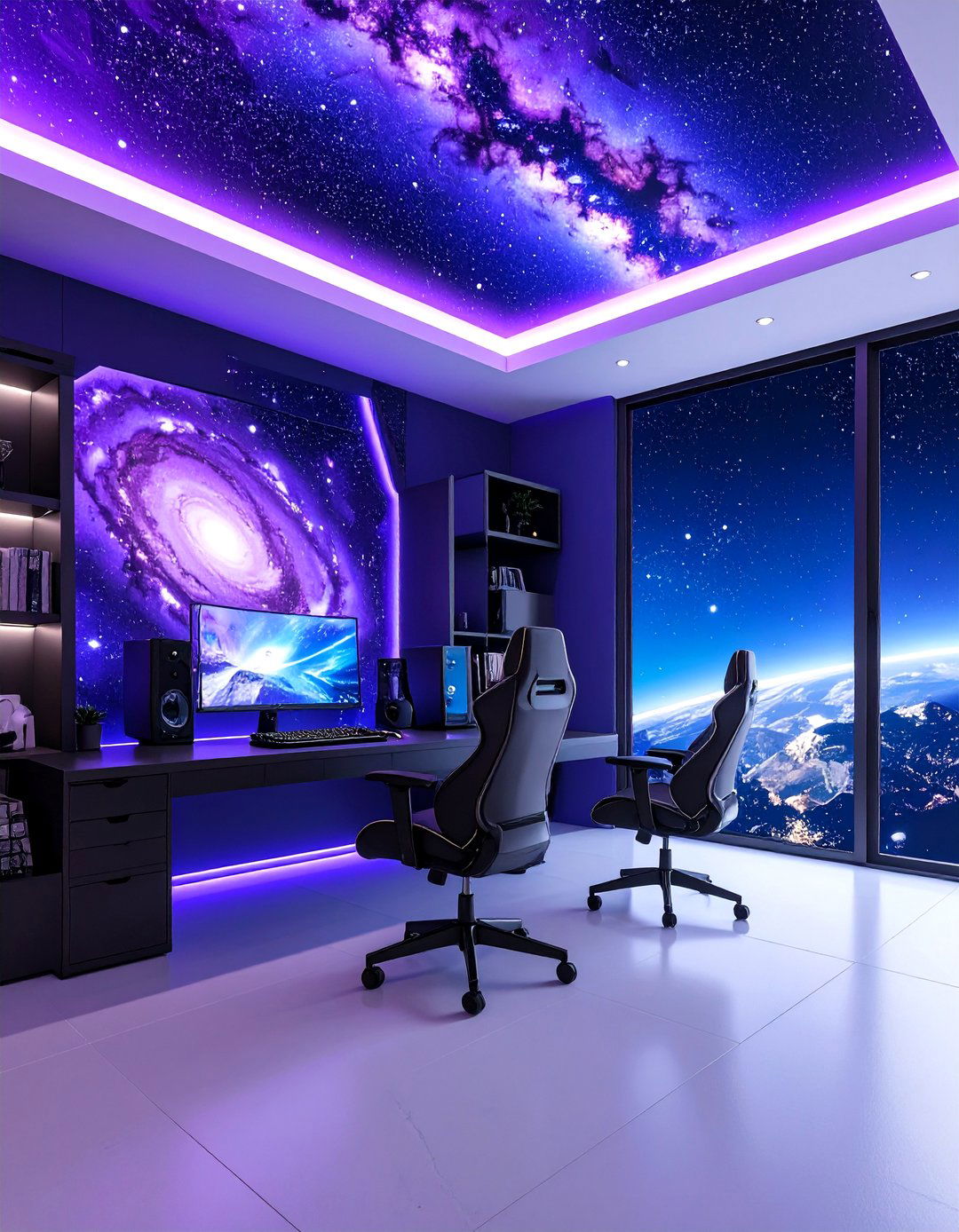 Purple Galaxy Gaming Universe - 24 Gamer Girl Room Ideas