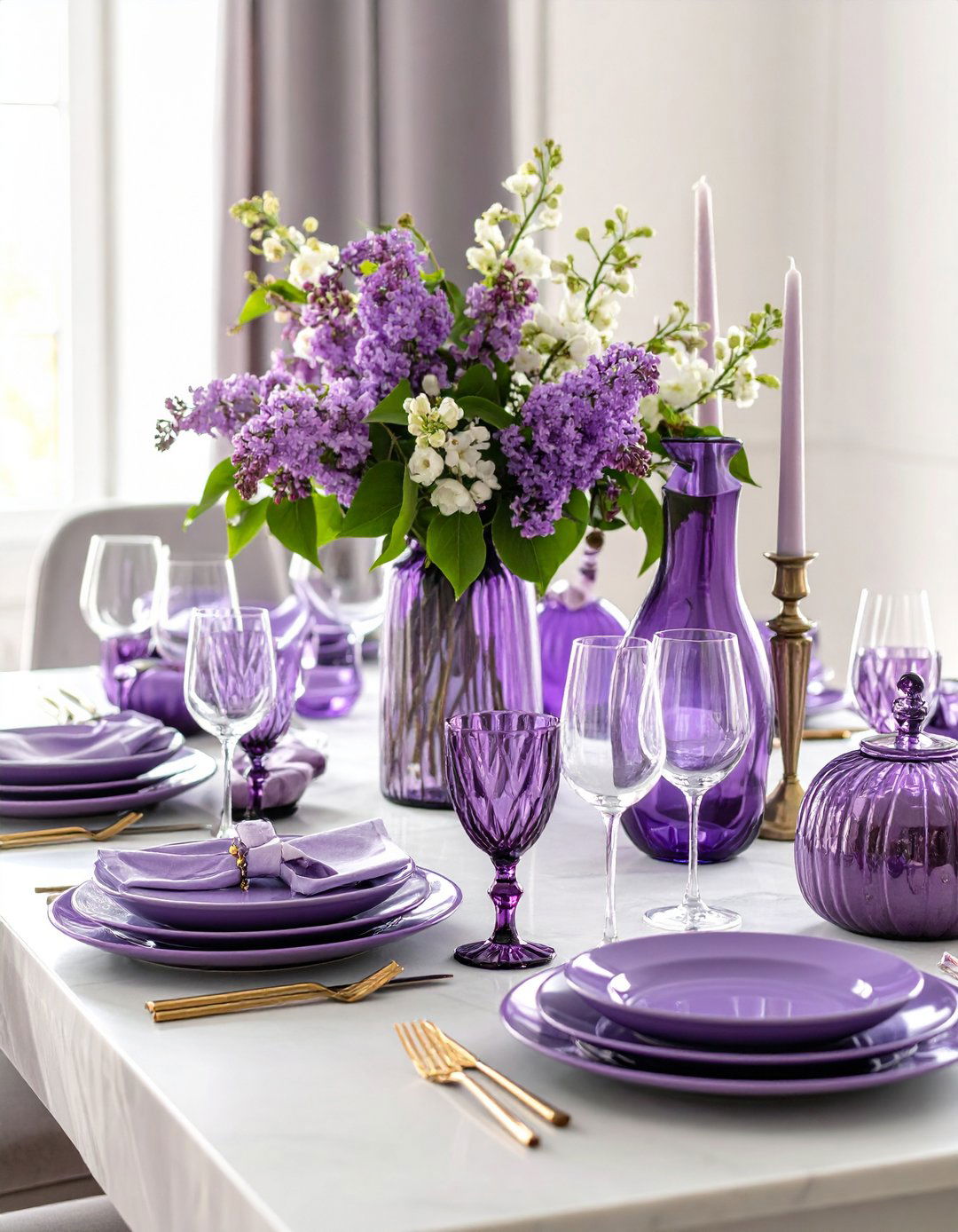 Purple Glass Dining Table Accessories - 24 Purple Dining Room Ideas