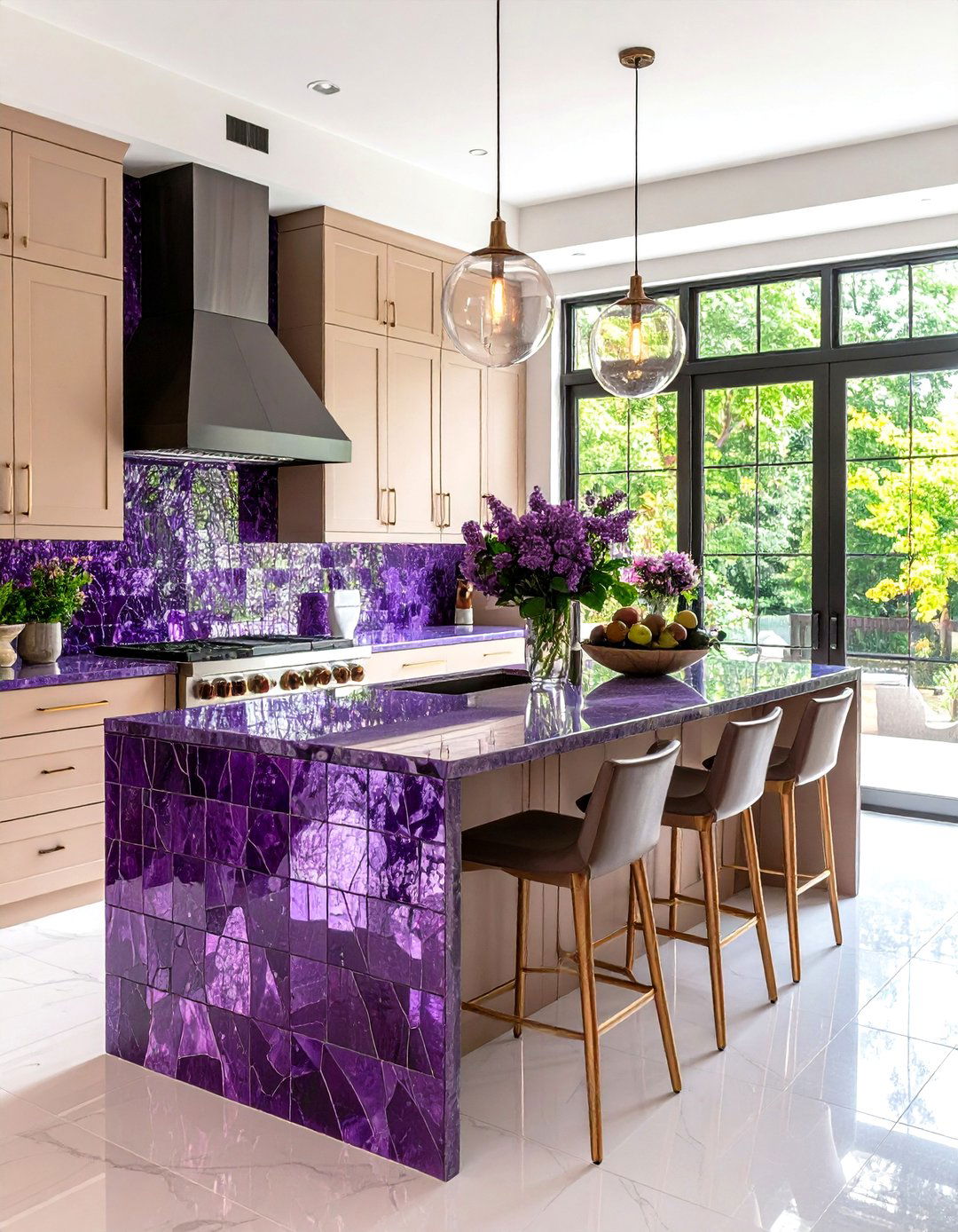 Purple Glass Mosaic Backsplash Kitchen - 24 Purple Kitchen Ideas