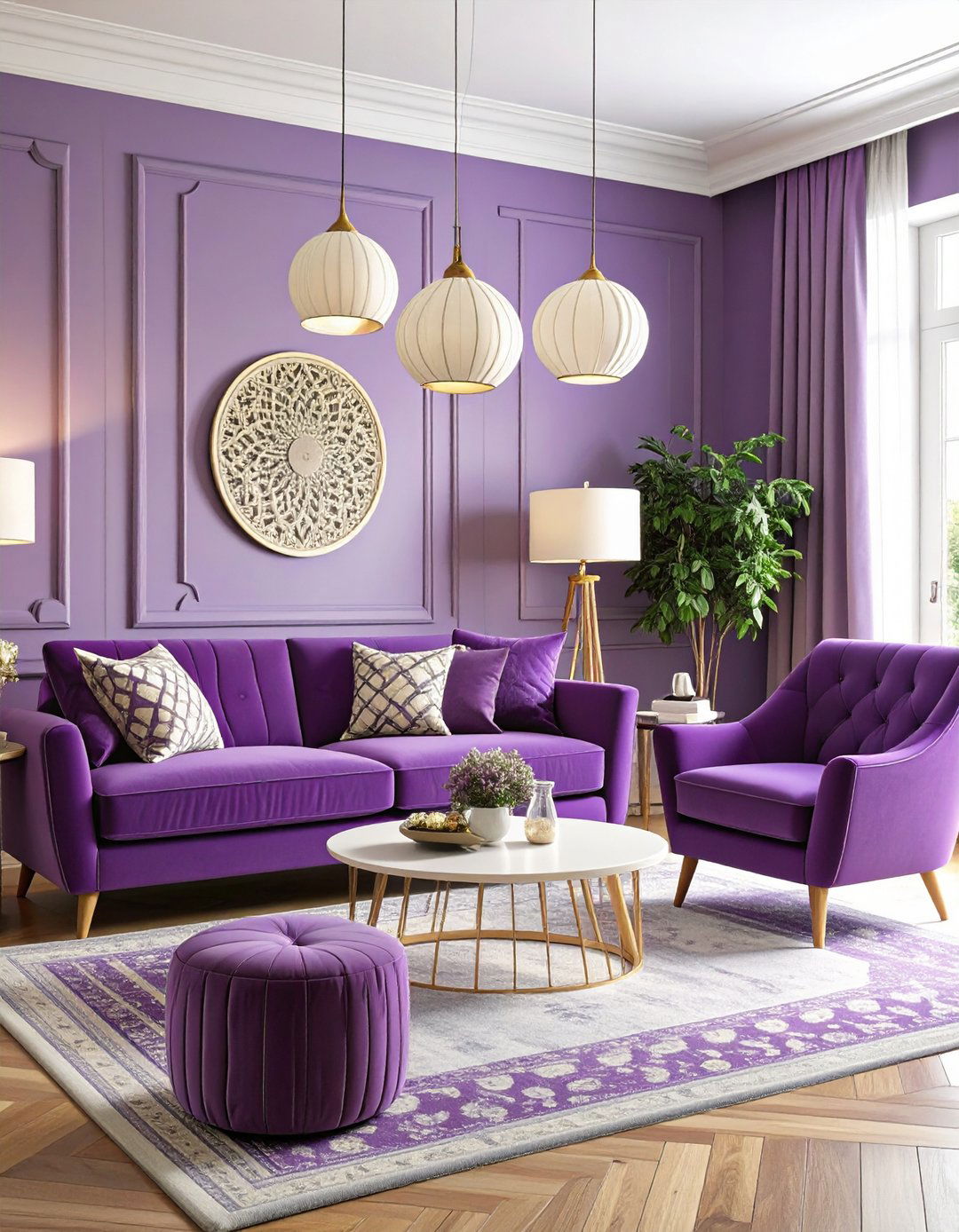 Purple Mid Century Modern Living Room - 24 Purple Living Room Ideas