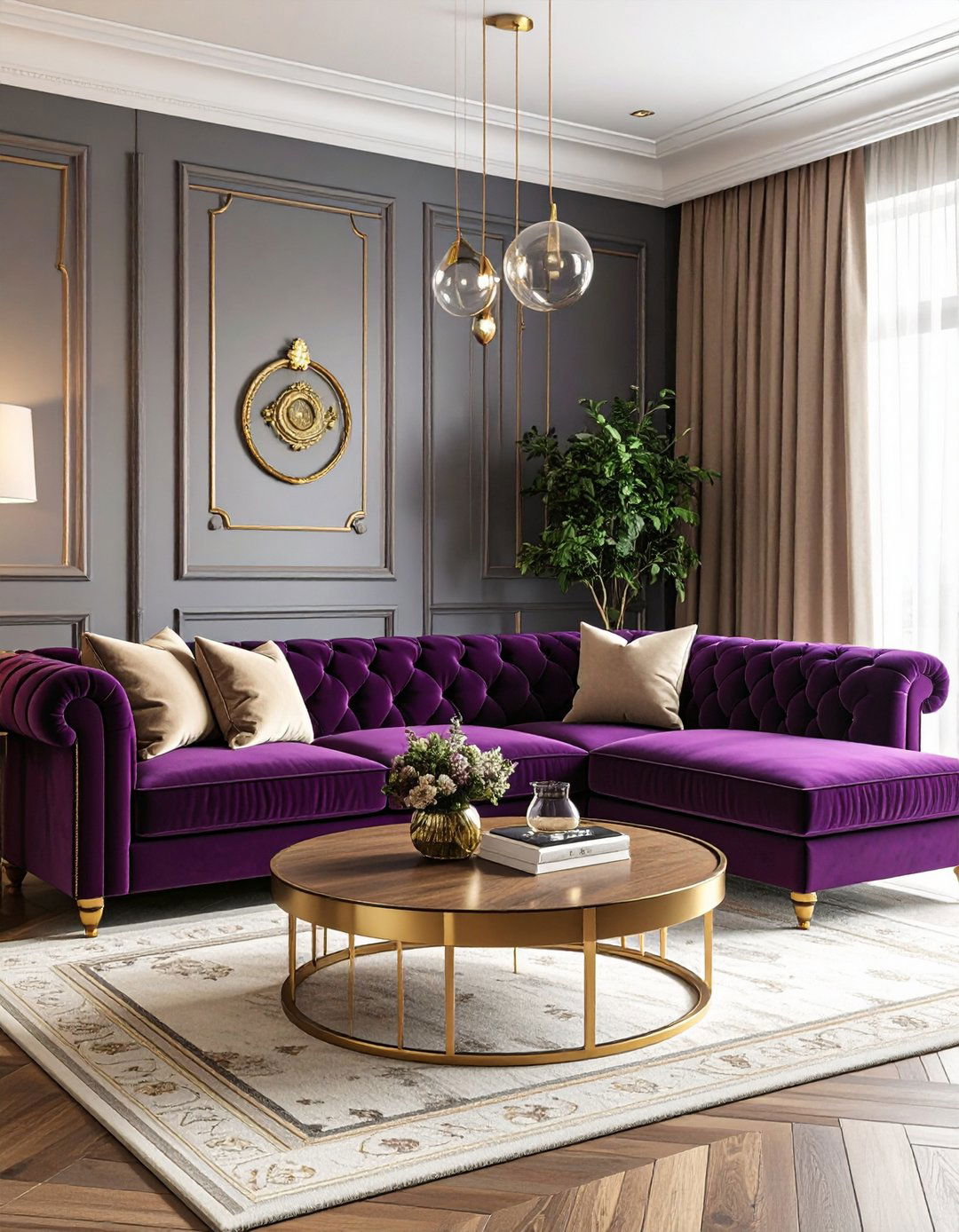Purple Velvet Sofa Statement Living Room - 24 Purple Living Room Ideas