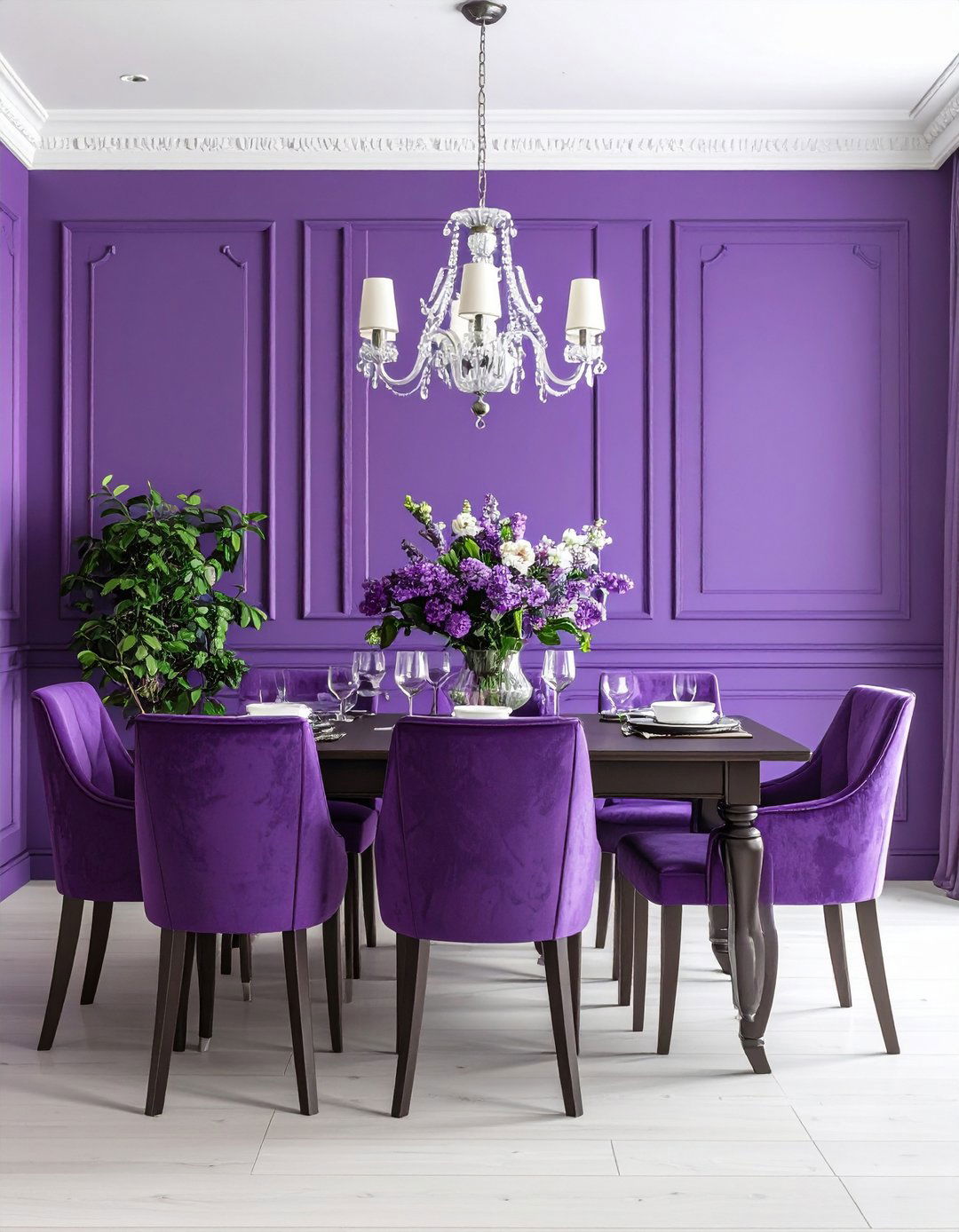 Purple Wainscoting Dining Room Feature - 24 Purple Dining Room Ideas