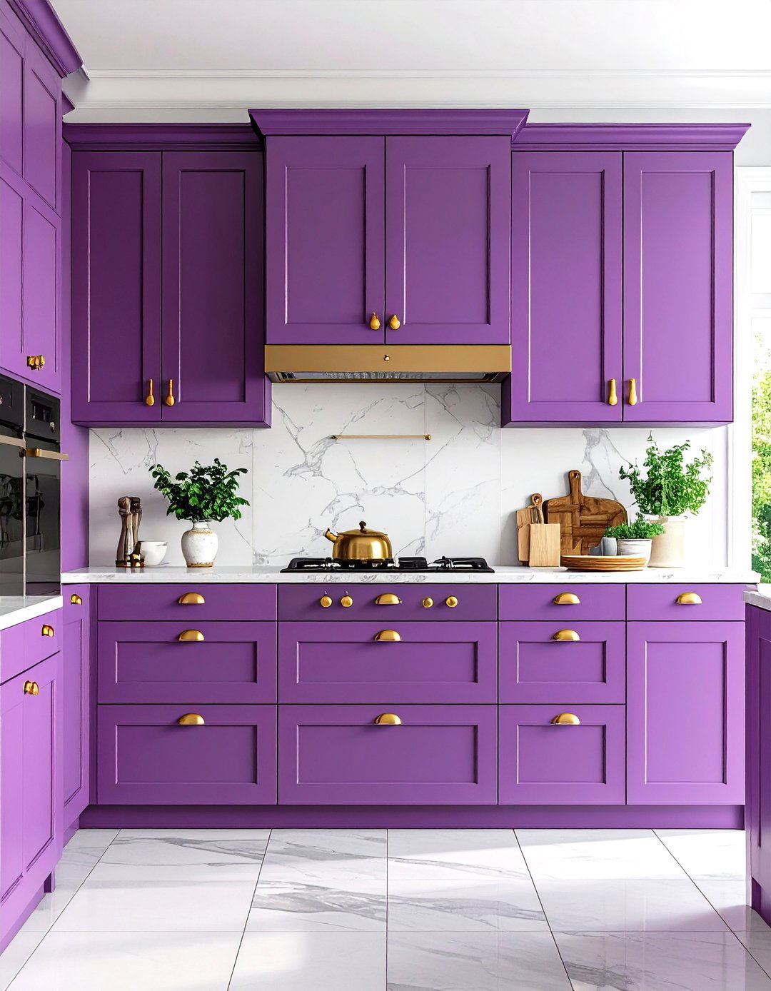 Purple and Brass Hardware Kitchen - 24 Purple Kitchen Ideas
