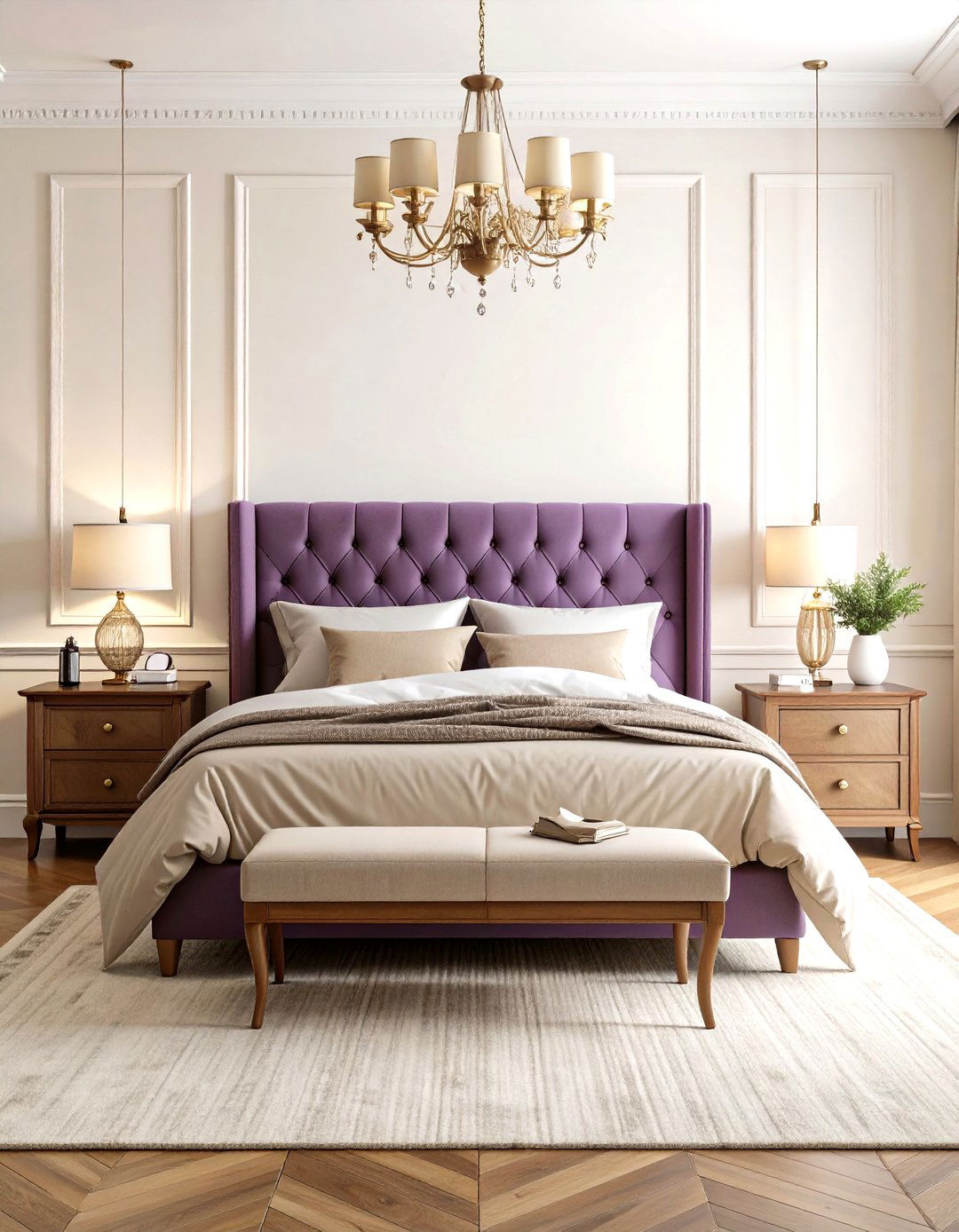 Purple and Cream Classic Bedroom - 24 Dark Purple Bedroom Ideas