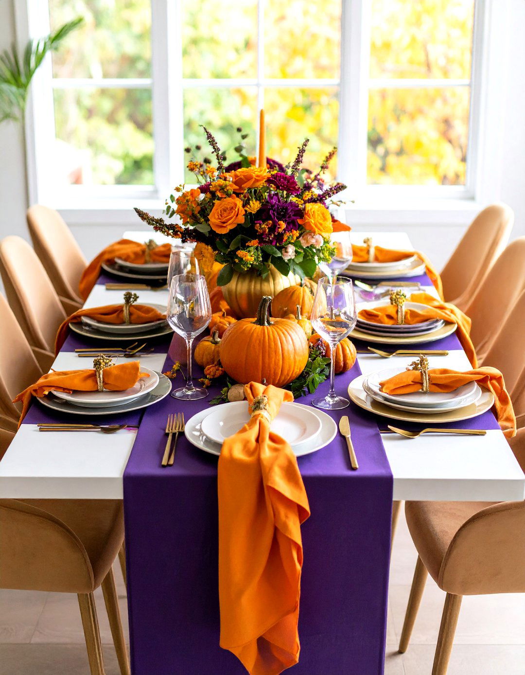 Purple and Orange Thanksgiving Table Setting - 24 Thanksgiving Table Settings