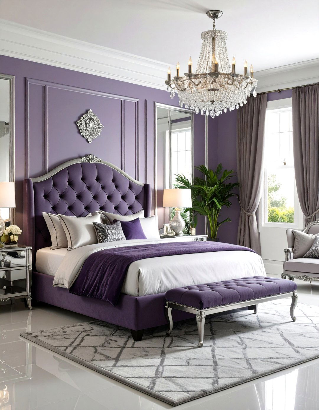 Purple and Silver Glamour Bedroom - 24 Dark Purple Bedroom Ideas