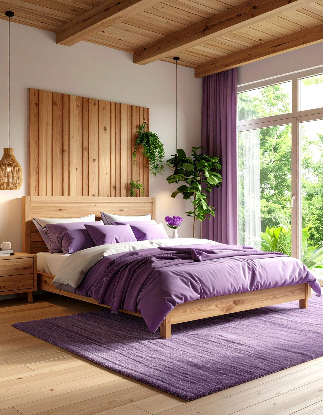 Purple and Wood Natural Bedroom - 24 Dark Purple Bedroom Ideas