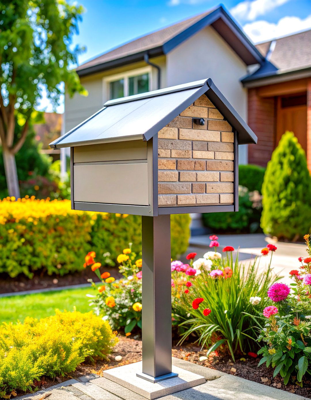 Pyramid Stepped Brick Design - 24 Brick Mailbox Ideas