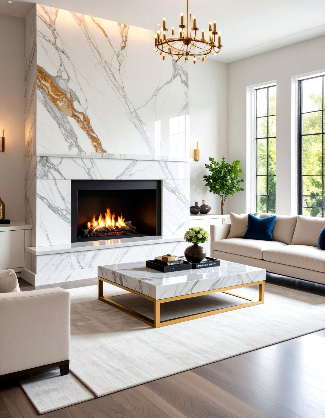 Quartzite Luxury Statement Fireplace - 24 Floor to Ceiling Stone Fireplace Ideas
