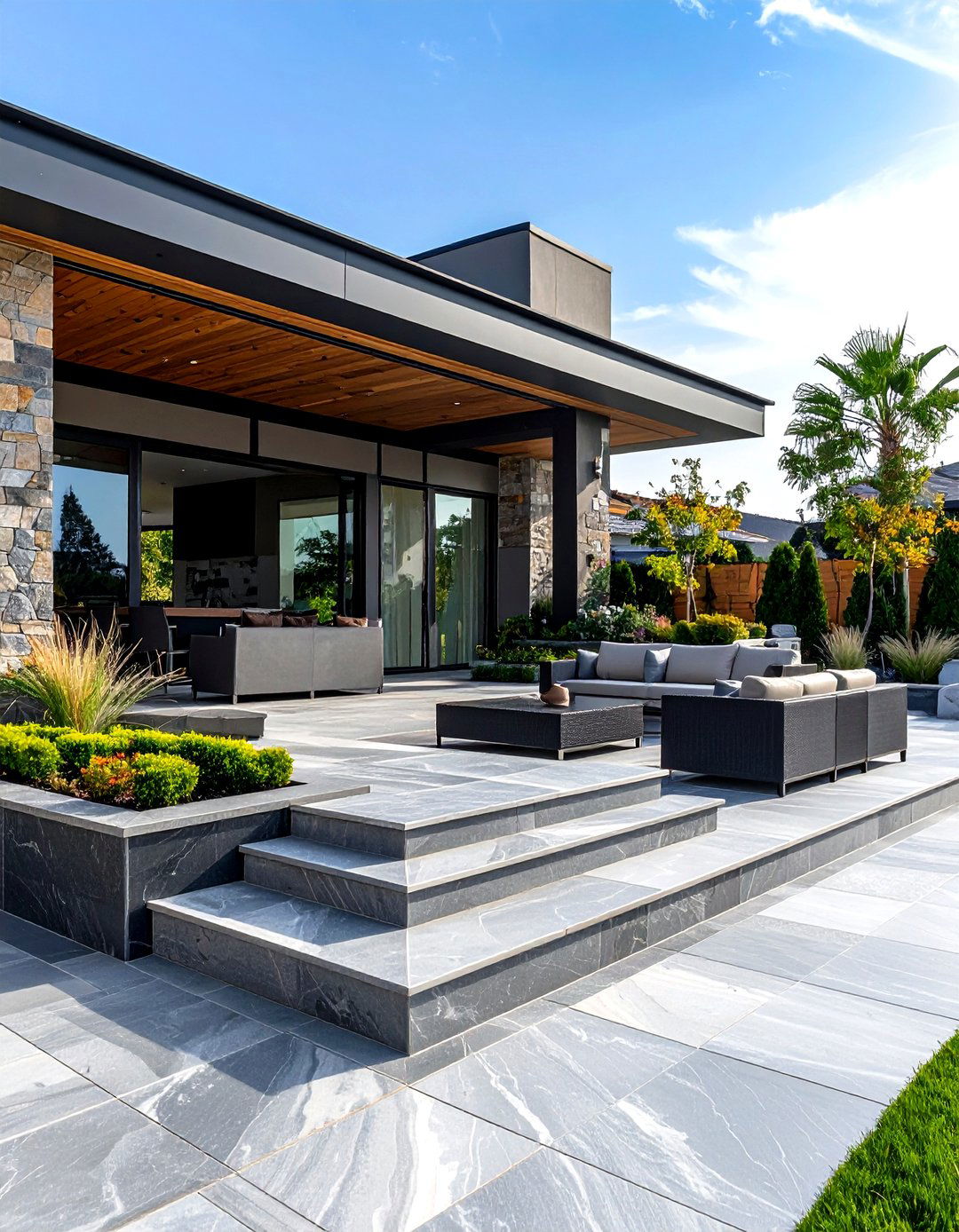 Quartzite Multi Level Patio - 24 Stone Patio Ideas