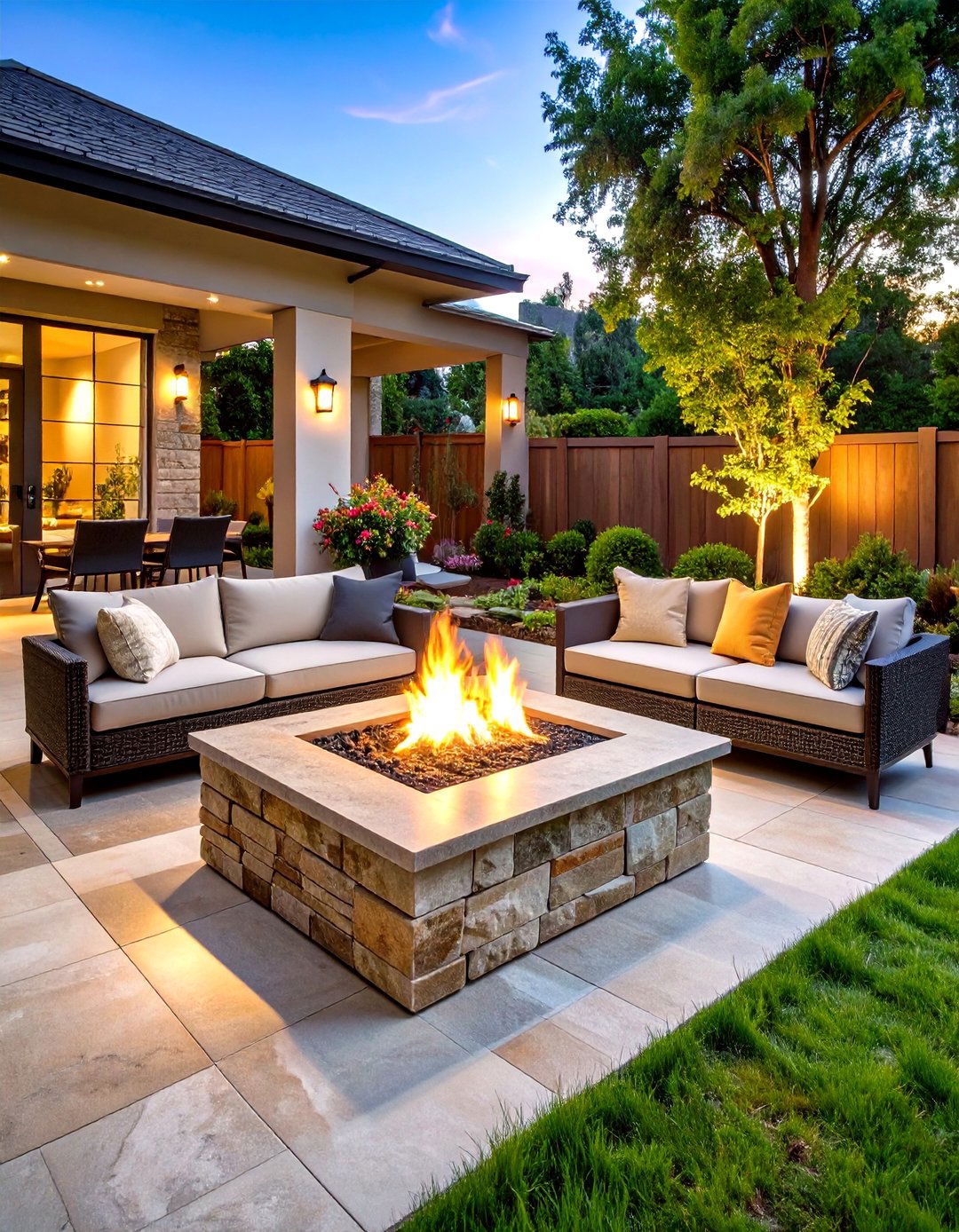 Quartzite Patio with Gas Fire Table - 24 Stone Patio With a Fire Pit Ideas