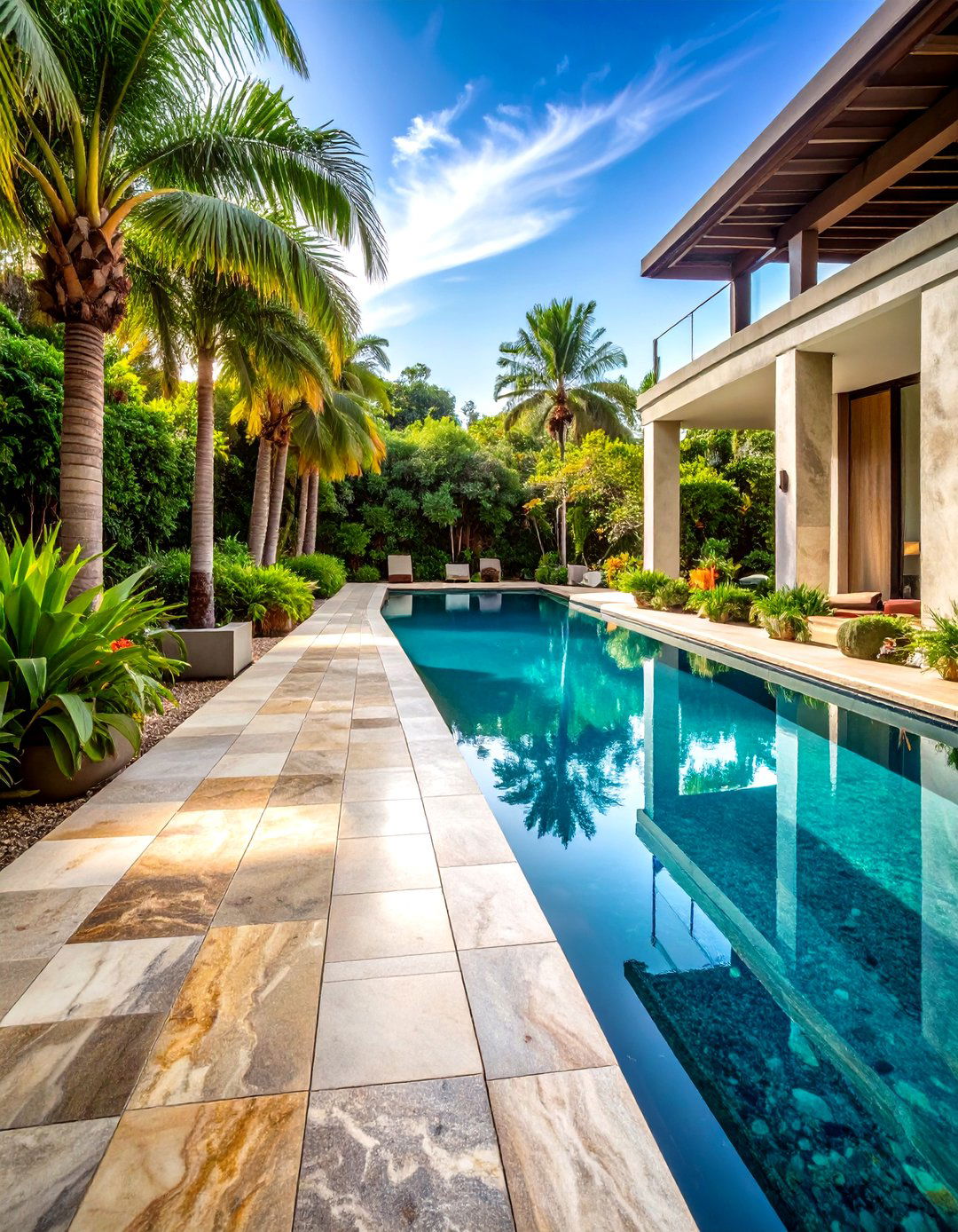 Quartzite Slab Walkway Design - 24 Above Ground Pool Walkway Ideas