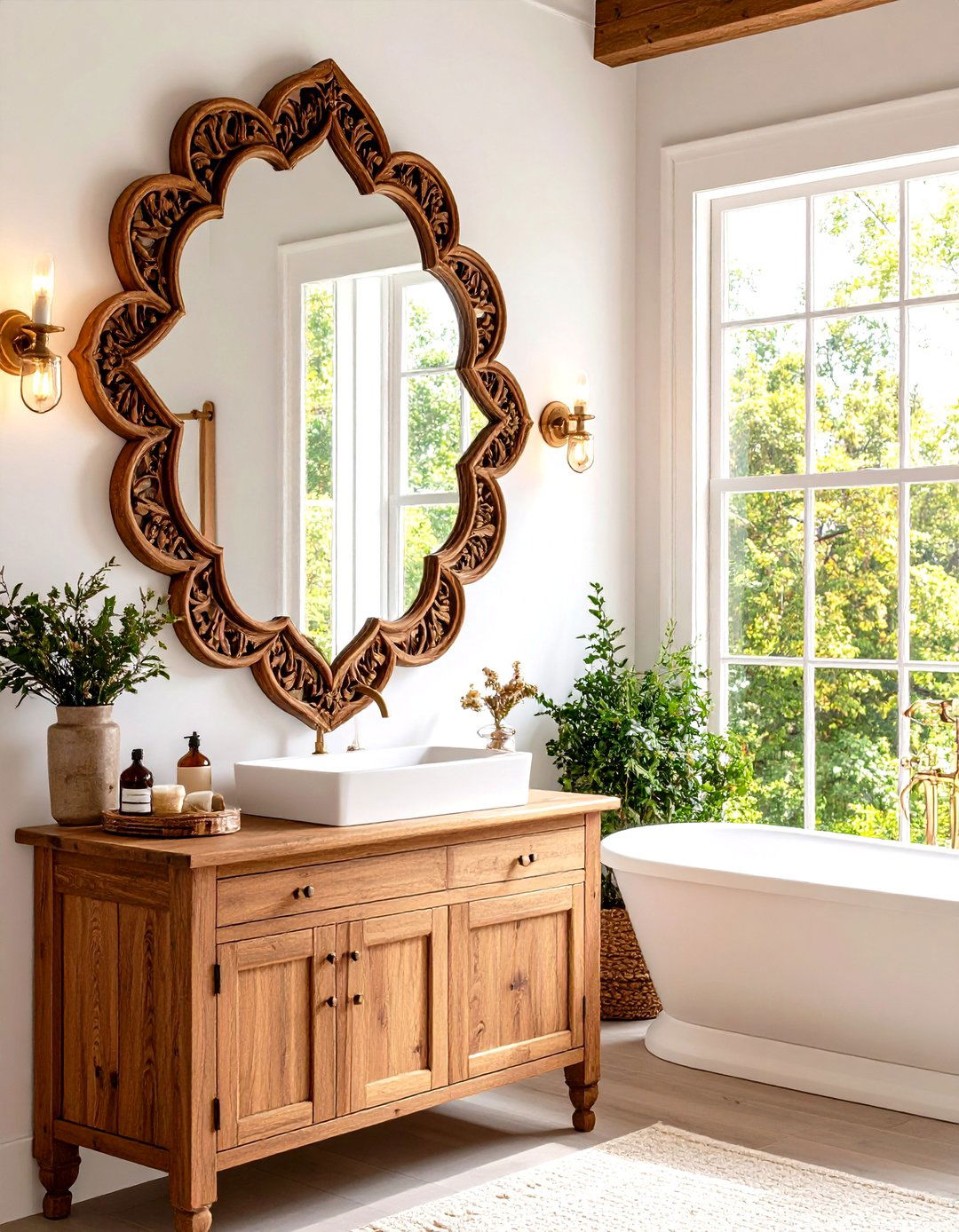 Quatrefoil Shaped Wooden Mirrors - 24 Farmhouse Bathroom Mirrors Ideas