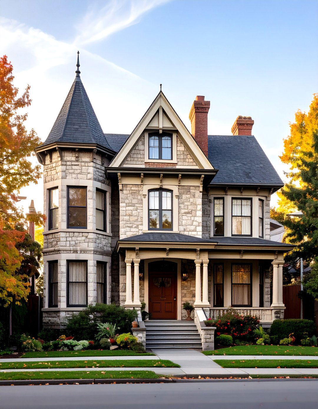 Queen Anne Victorian Brick with Contrasting Stone Towers - 24 Brick Houses With Stone Accents