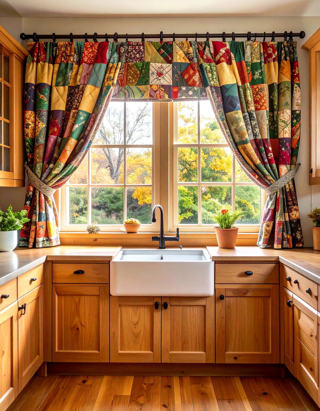 Quilted Kitchen Curtains in Traditional Patterns