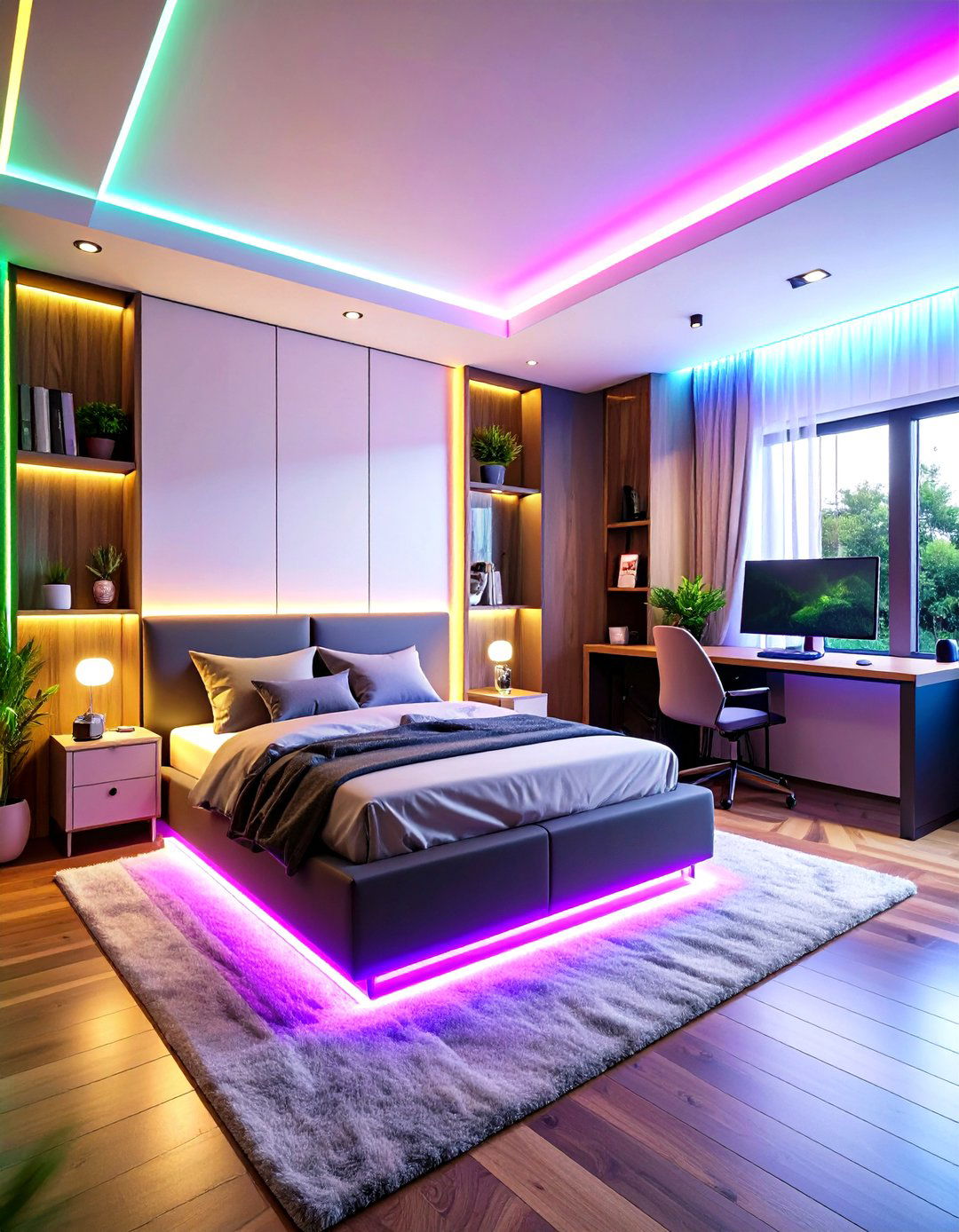 RGB LED Gaming Bedroom with Neon Accents - 24 Gaming Bedroom Ideas