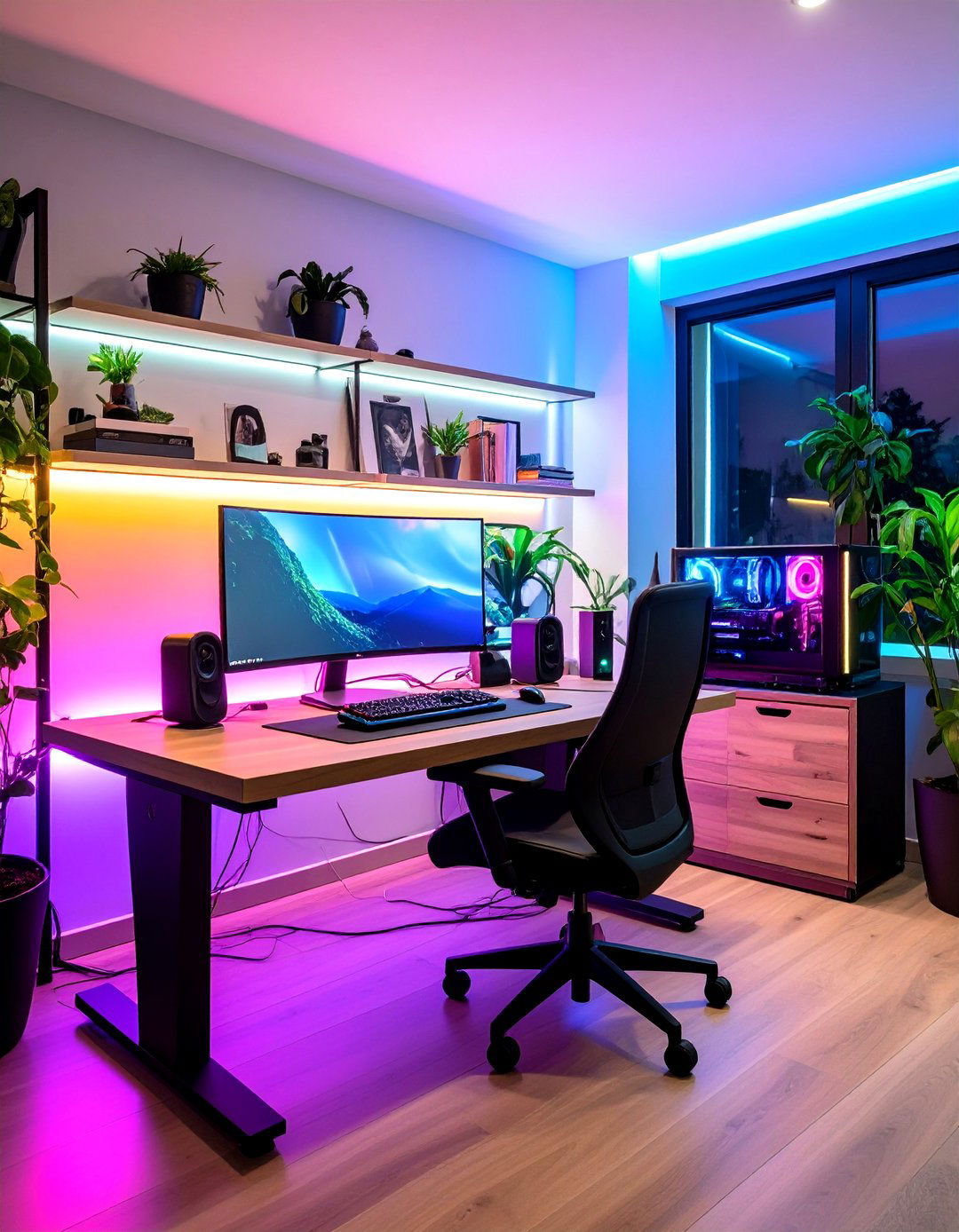 RGB LED Strip Accent Lighting - 24 Home Office Lighting Ideas