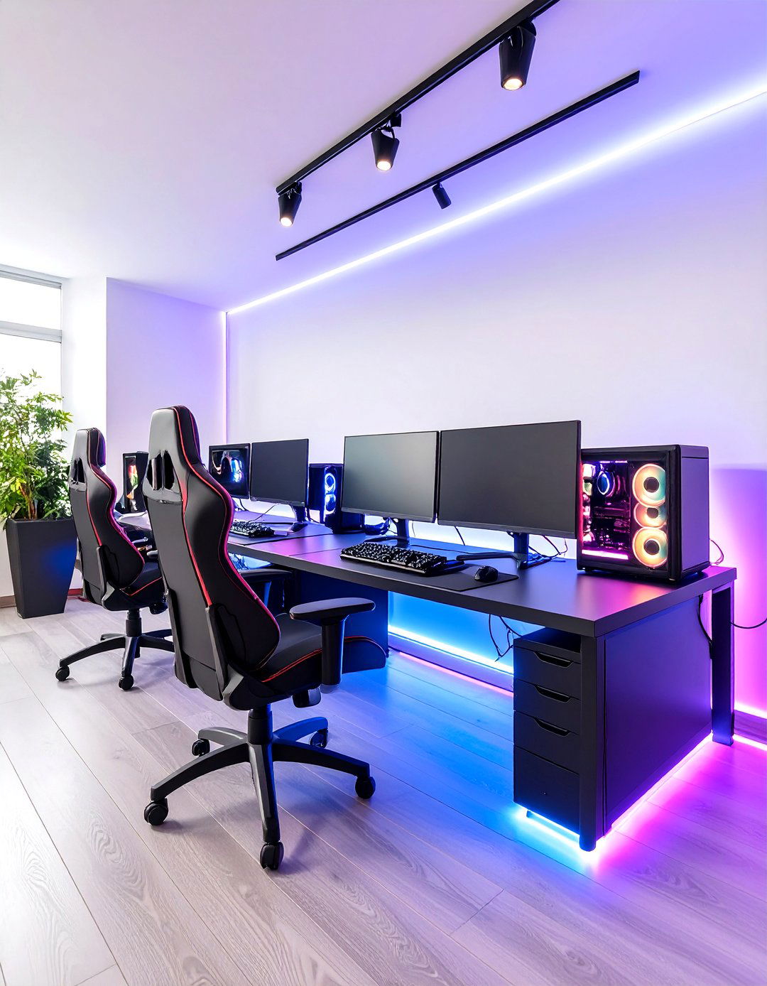 RGB Strip Gaming Setup - 24 Black Gaming Room Ideas