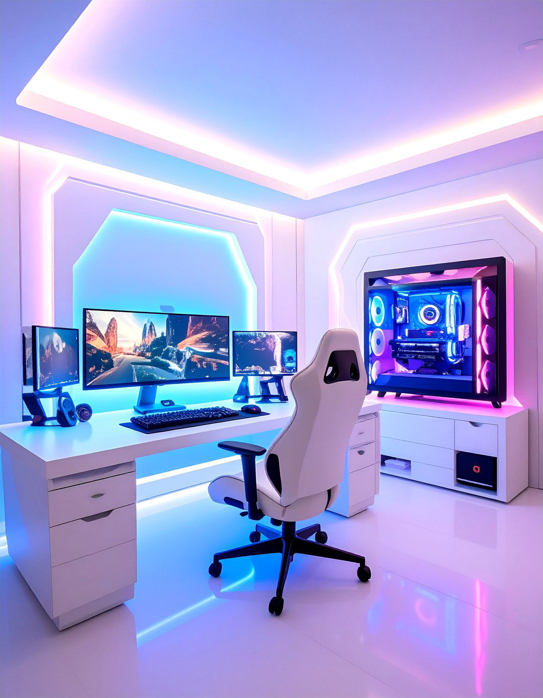 RGB White Gaming Room Paradise - 24 All White Gaming Setup Ideas