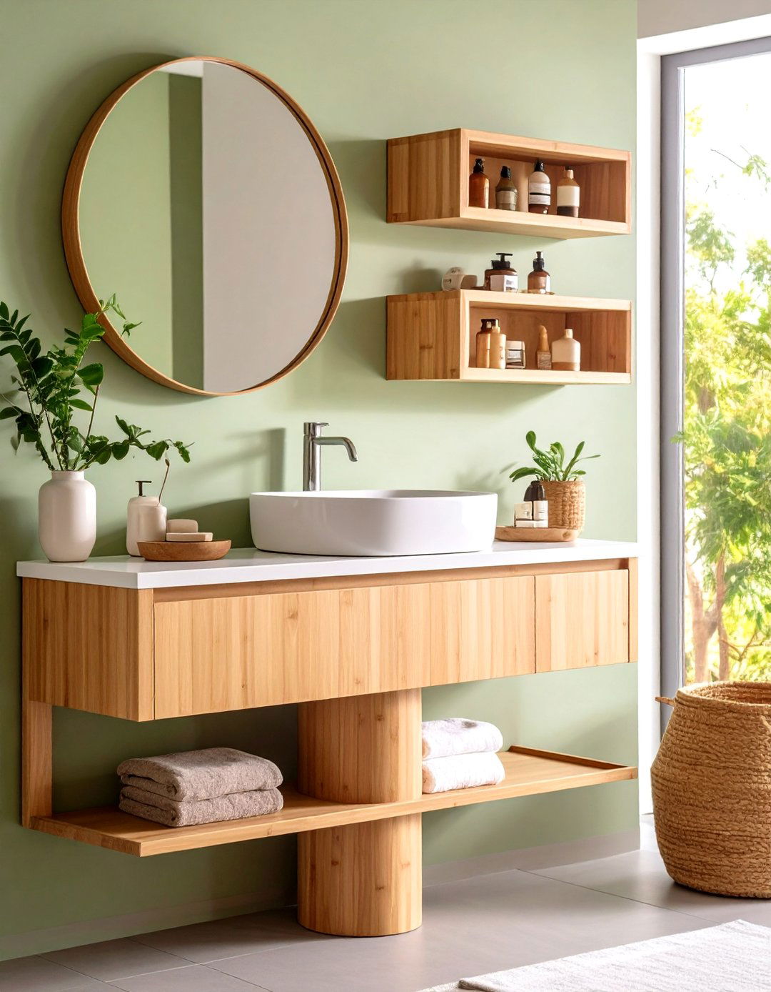 RGRUND Bamboo Corner Shelves - 24 Pedestal Sink Storage Ideas