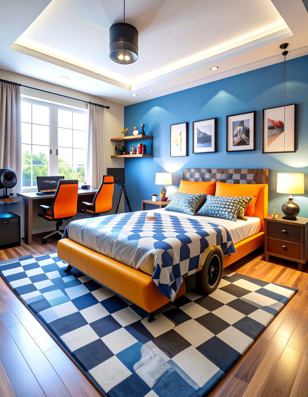 Racing Simulator Gaming Bedroom with Automotive Themes - 24 Gaming Bedroom Ideas
