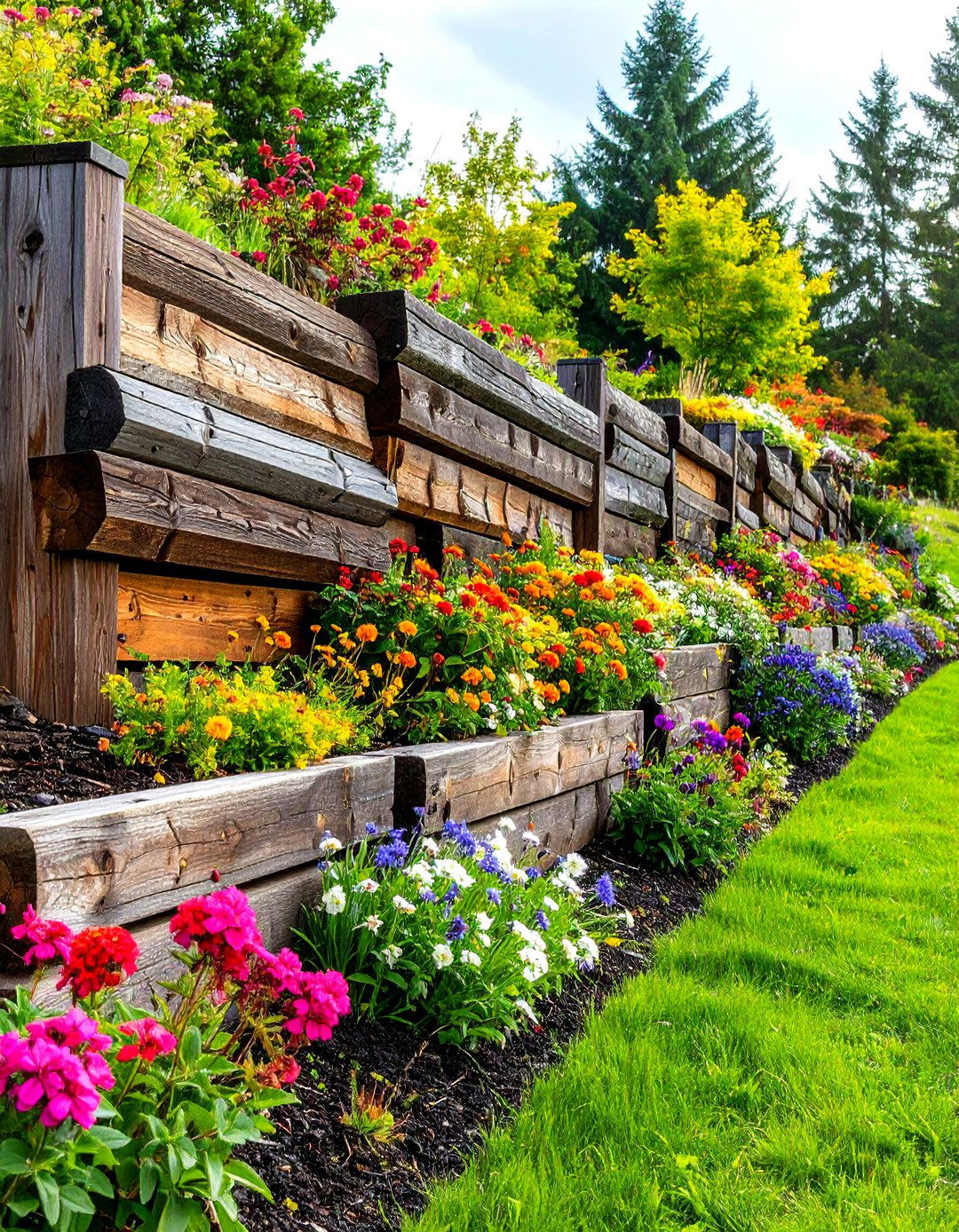 Railroad Tie Retaining Wall - 24 Inexpensive Retaining Wall Ideas