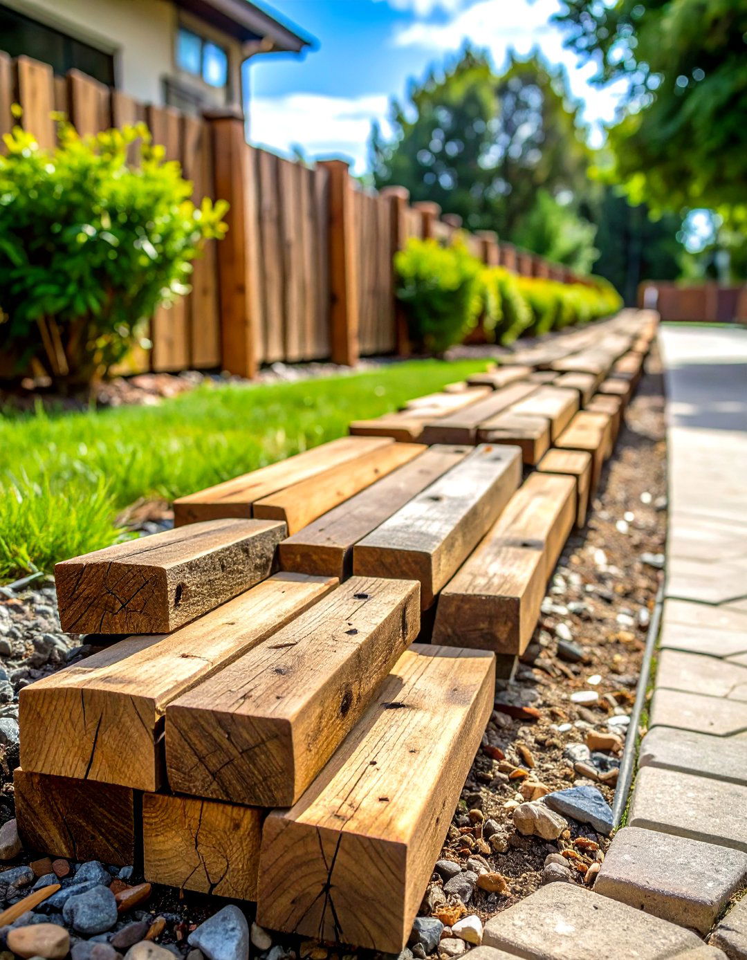 Railroad Tie Rustic Style - 24 Gravel Driveway Edging Ideas