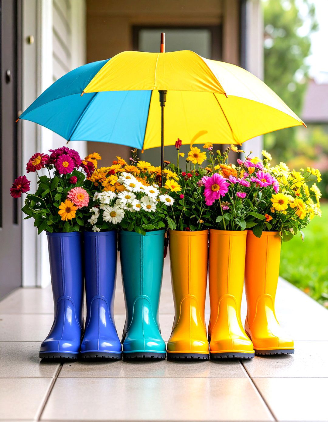 Rain Boot and Umbrella Garden - 24 Spring Front Door Decor Ideas