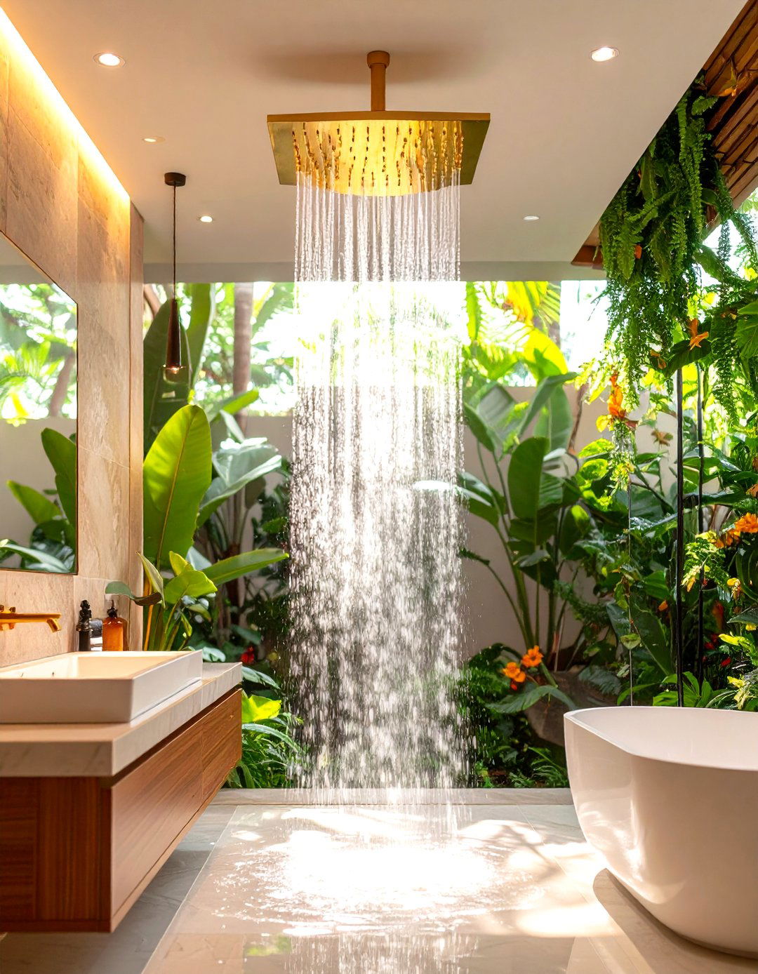 Rain Shower Head with Minimal Hardware - 24 Minimalist Bathroom Ideas