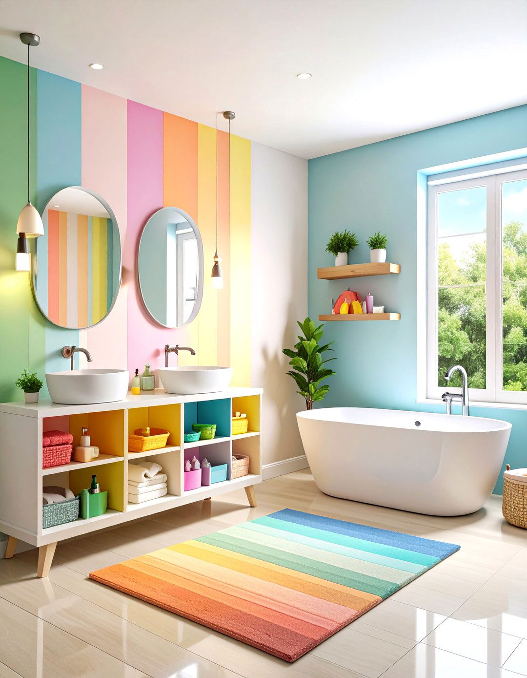 Rainbow Bright Color Bathroom - 24 Kids Bathroom Ideas