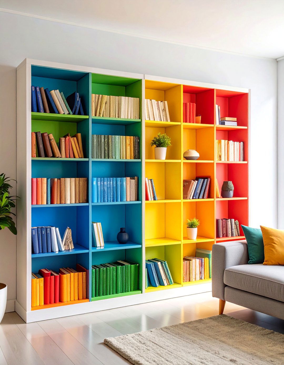 Rainbow Color Organization System - 24 Bookshelf Organization Ideas
