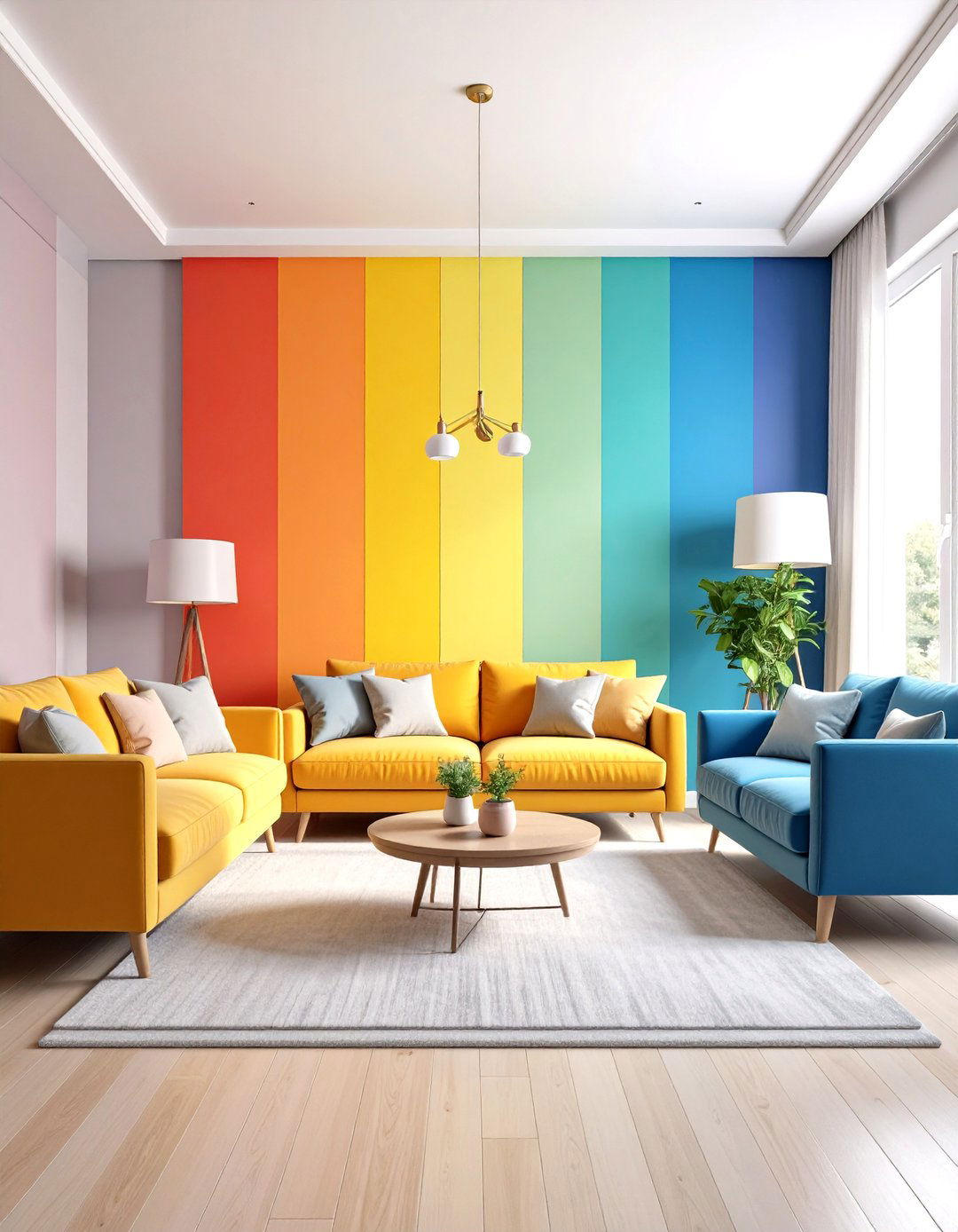 Rainbow Gradient Living Room - 24 Colorful Living Room Ideas