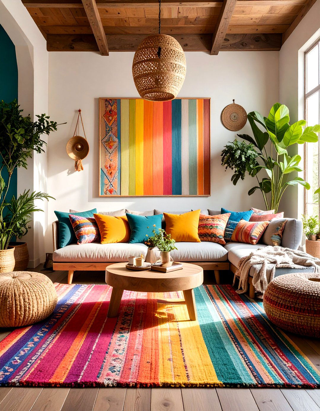 Rainbow Maximalist Expression - 24 Colorful Boho Living Room Ideas