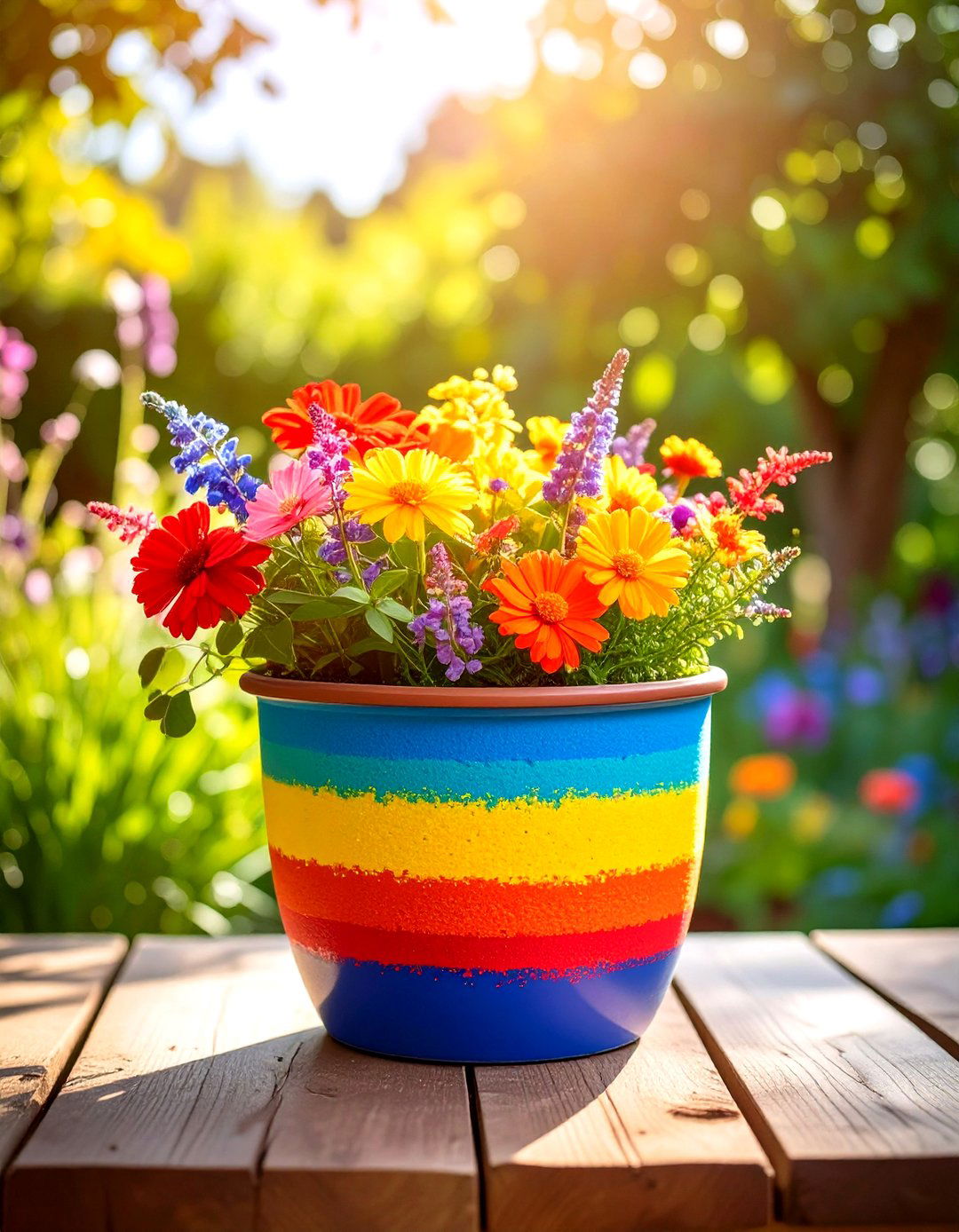 Rainbow Sponge Painted Pots - 24 Painted Pot Ideas