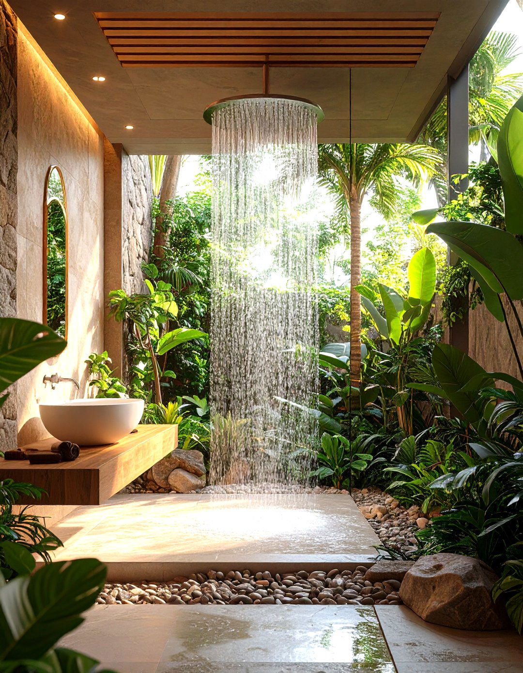 Rainfall Shower with Bench Seating - 24 Scandinavian Bathroom Ideas