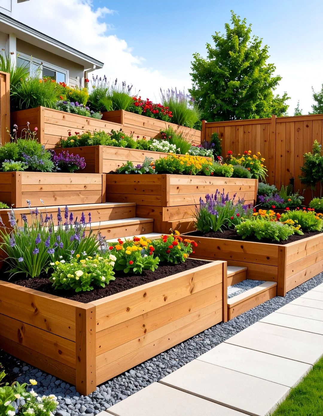 Raised Bed Corner Garden with Tiered Levels - 24 Corner Garden Ideas
