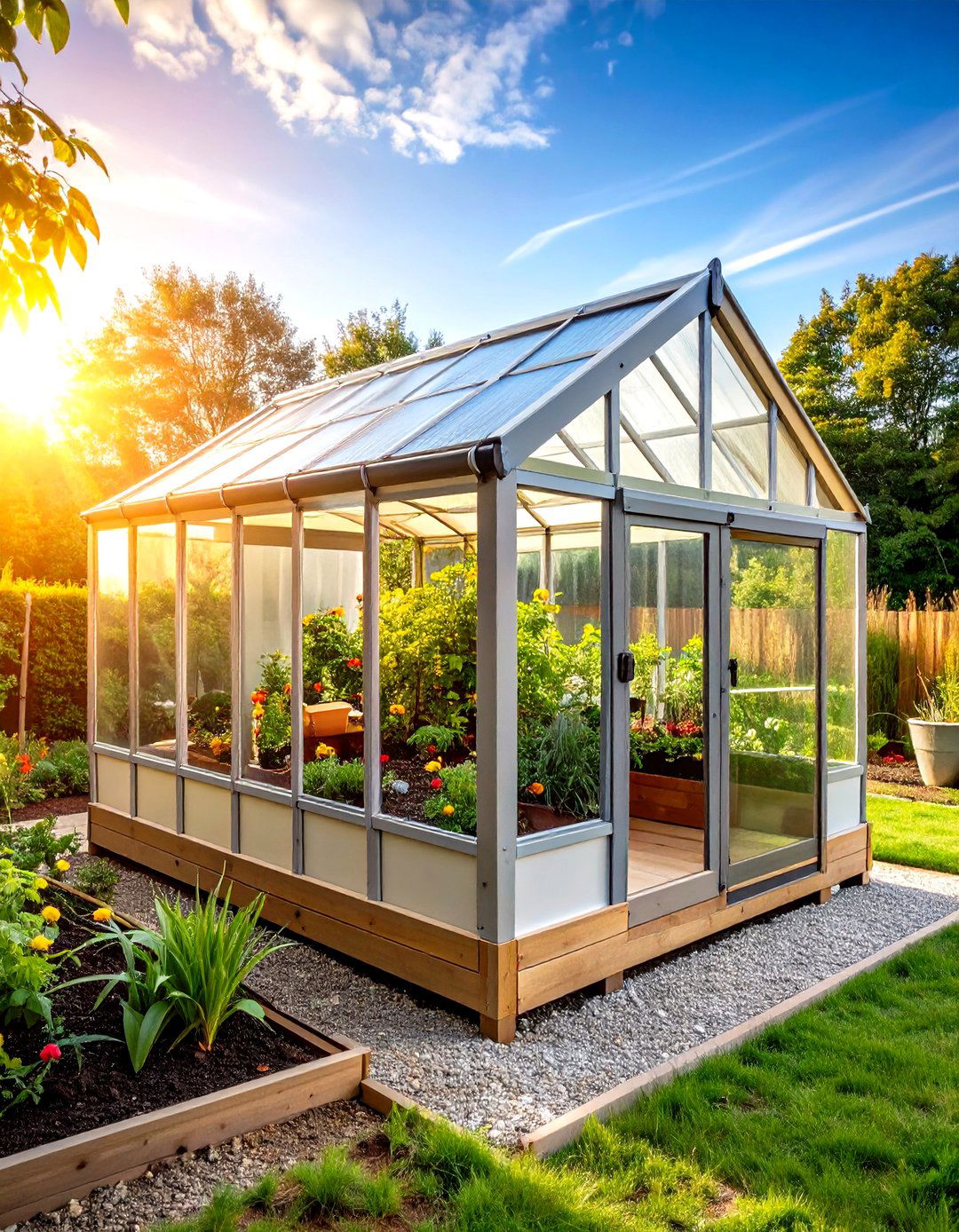 Raised Bed Integrated Corner Greenhouse with Ground Growing - 24 Corner Greenhouse Ideas