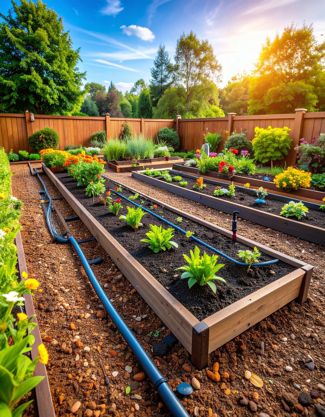 Raised Bed with Integrated Drip Irrigation and Mulch Systems - 24 Raised Garden Bed Along Fence Ideas