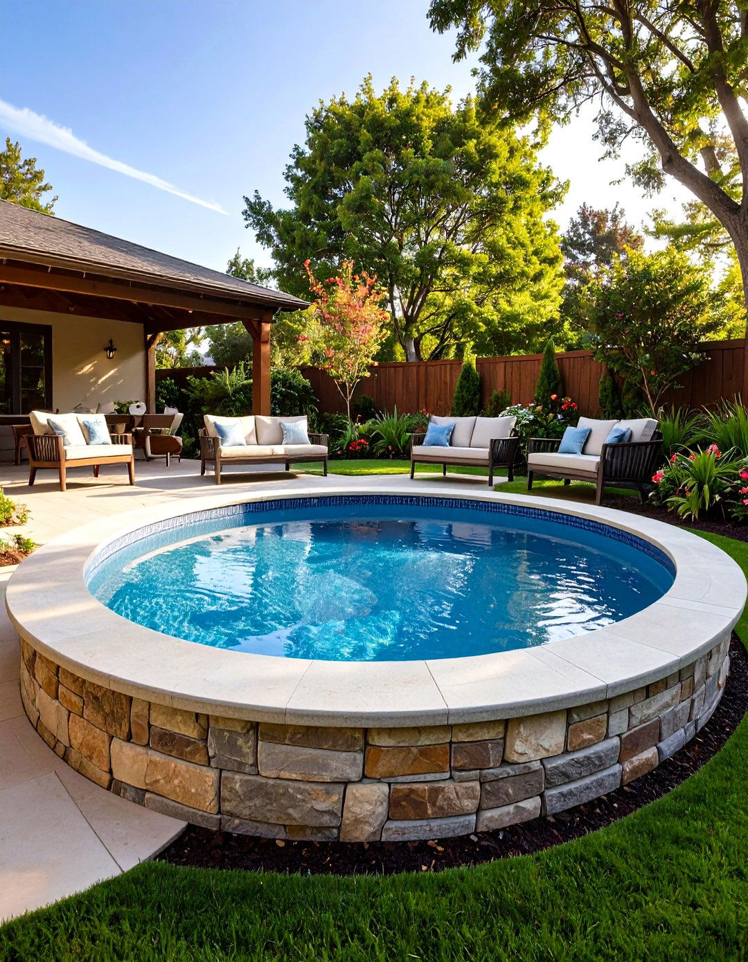 Raised Circular Pool with Integrated Seating - 24 Small Garden Reflecting Pool Ideas
