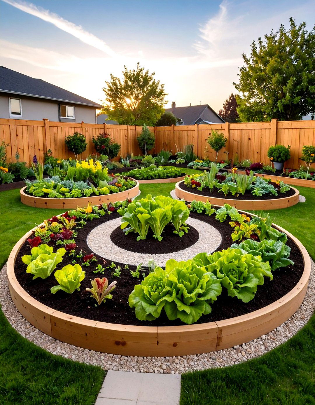 Raised Circular Salad Garden with Intensive Growing System - 24 Round Garden Bed Ideas
