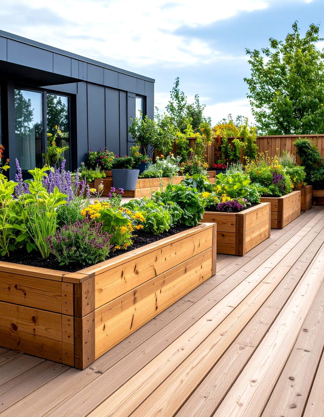 Raised Deck Platform with Integrated Planters - 24 Garden Sleeper Ideas