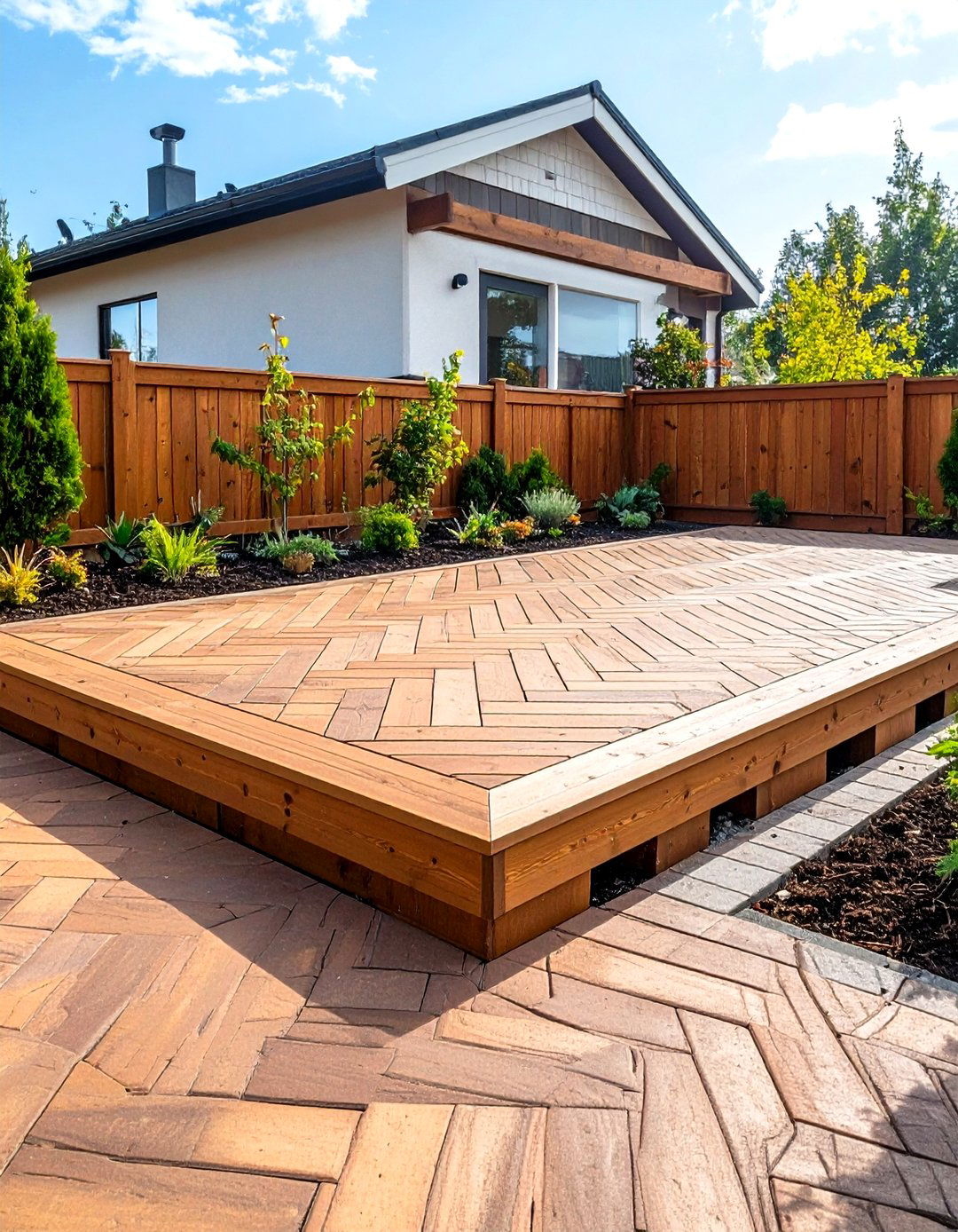 Raised Herringbone Brick Patio Platform - 24 herringbone brick patio designs