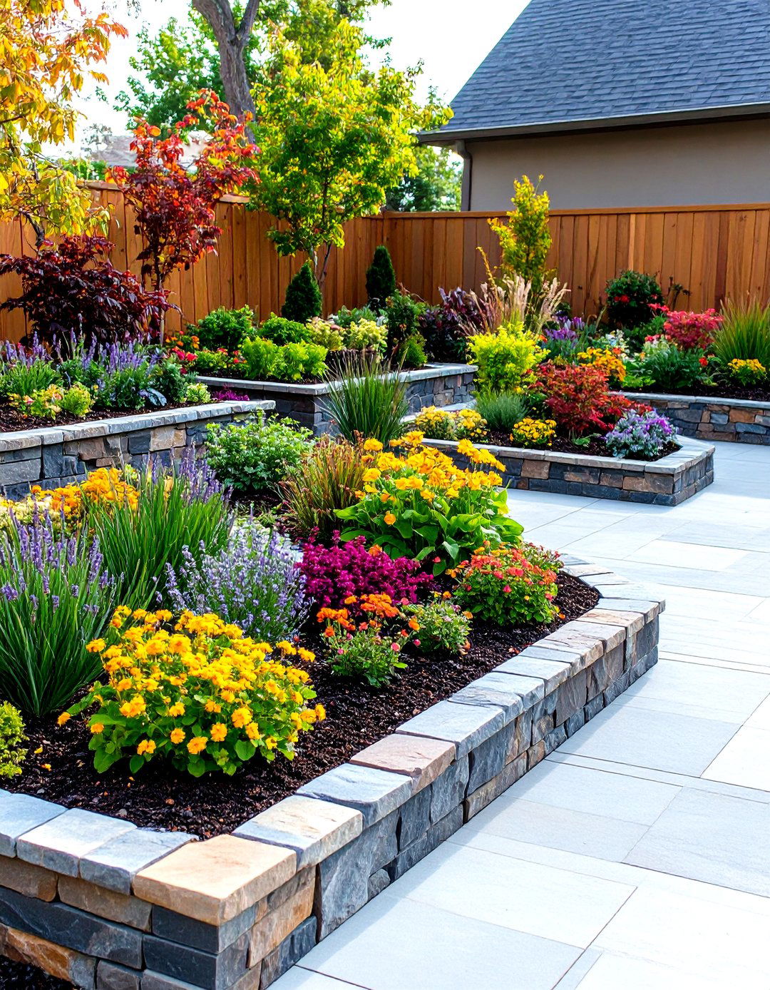 Raised Planter Border Integration - 24 cobblestone patio ideas