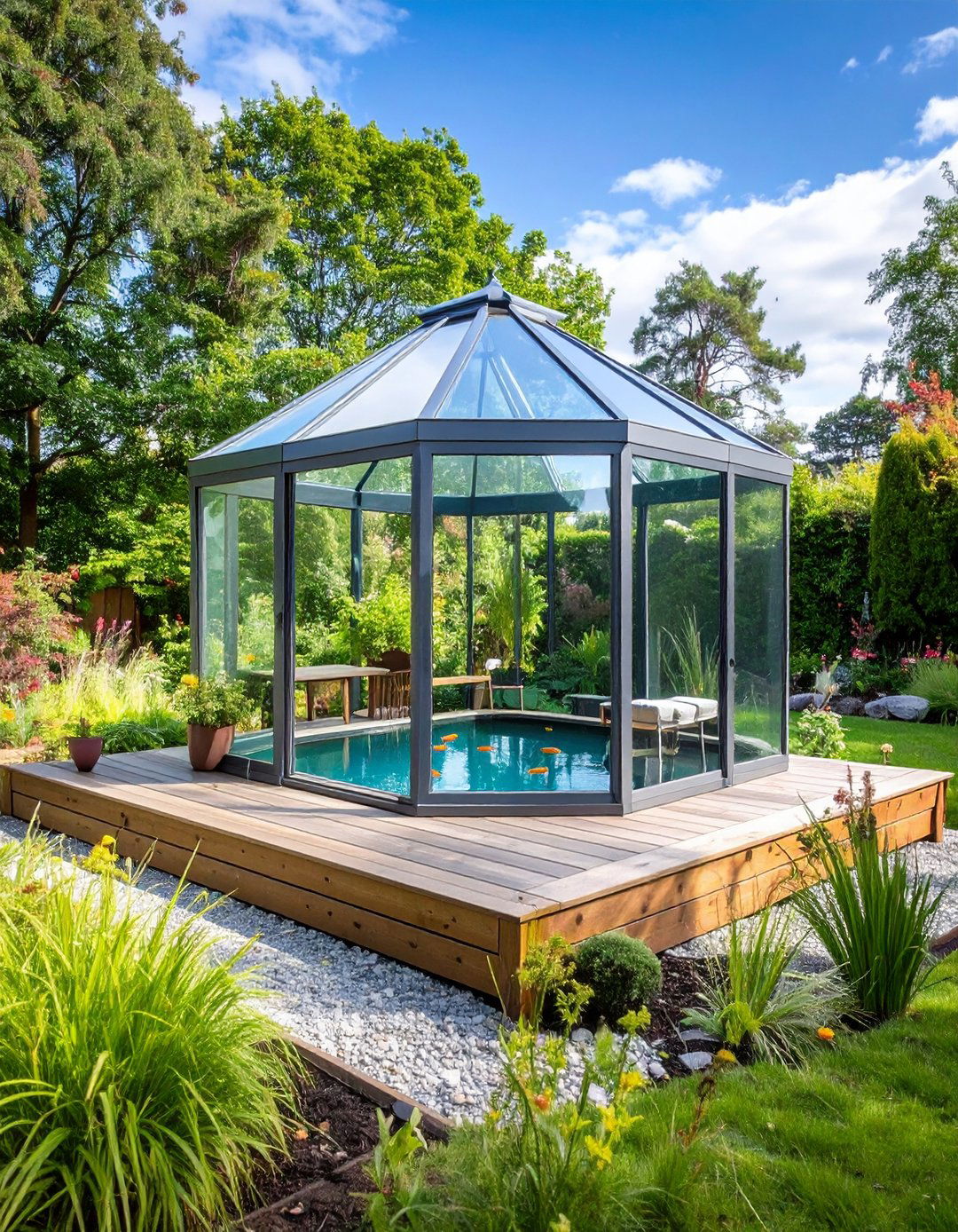Raised Pond with Integrated Fish Viewing Dome - 24 Raised Garden Pond Ideas