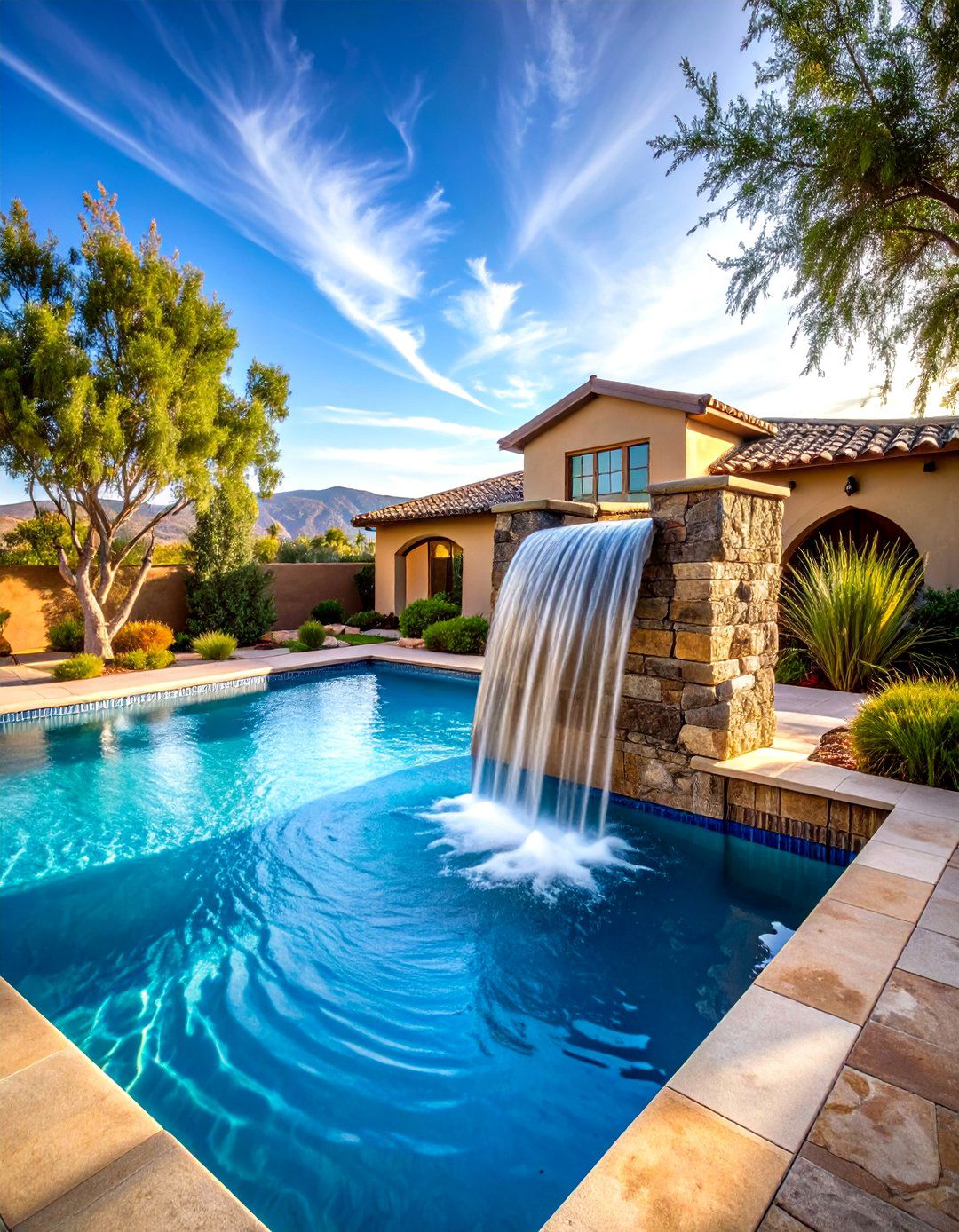 Raised Spa Spillways - 24 Pool Fountain Ideas