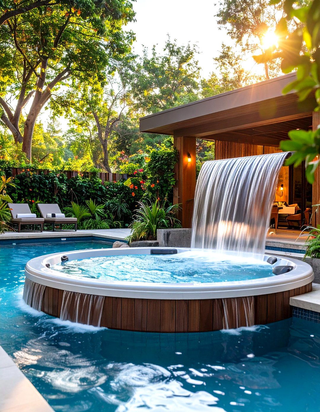 Raised Spillover Spa Style - 24 Rectangle Pool With Hot Tub