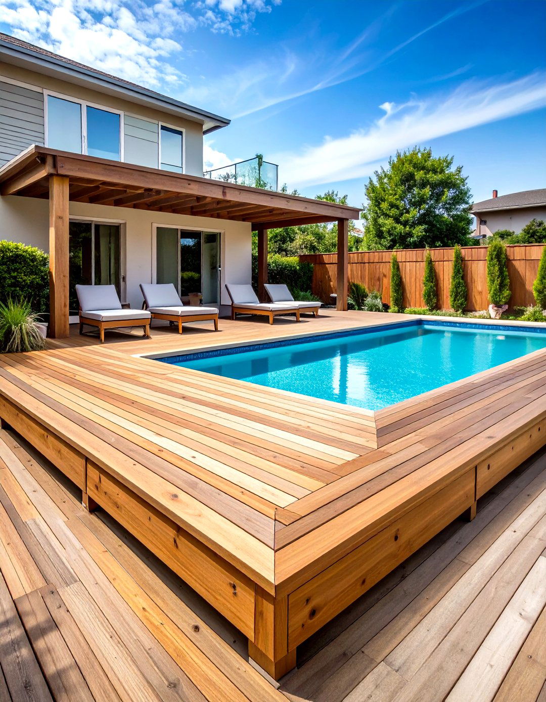 Raised Wooden Deck Platform - 24 Above Ground Pool Walkway Ideas