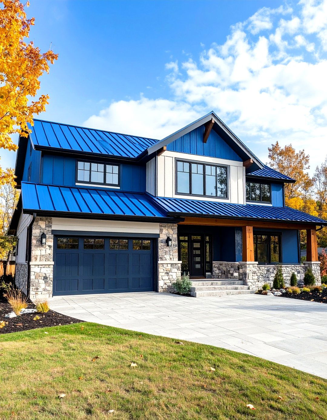 Ranch House Modernization - 24 houses with blue metal roofs