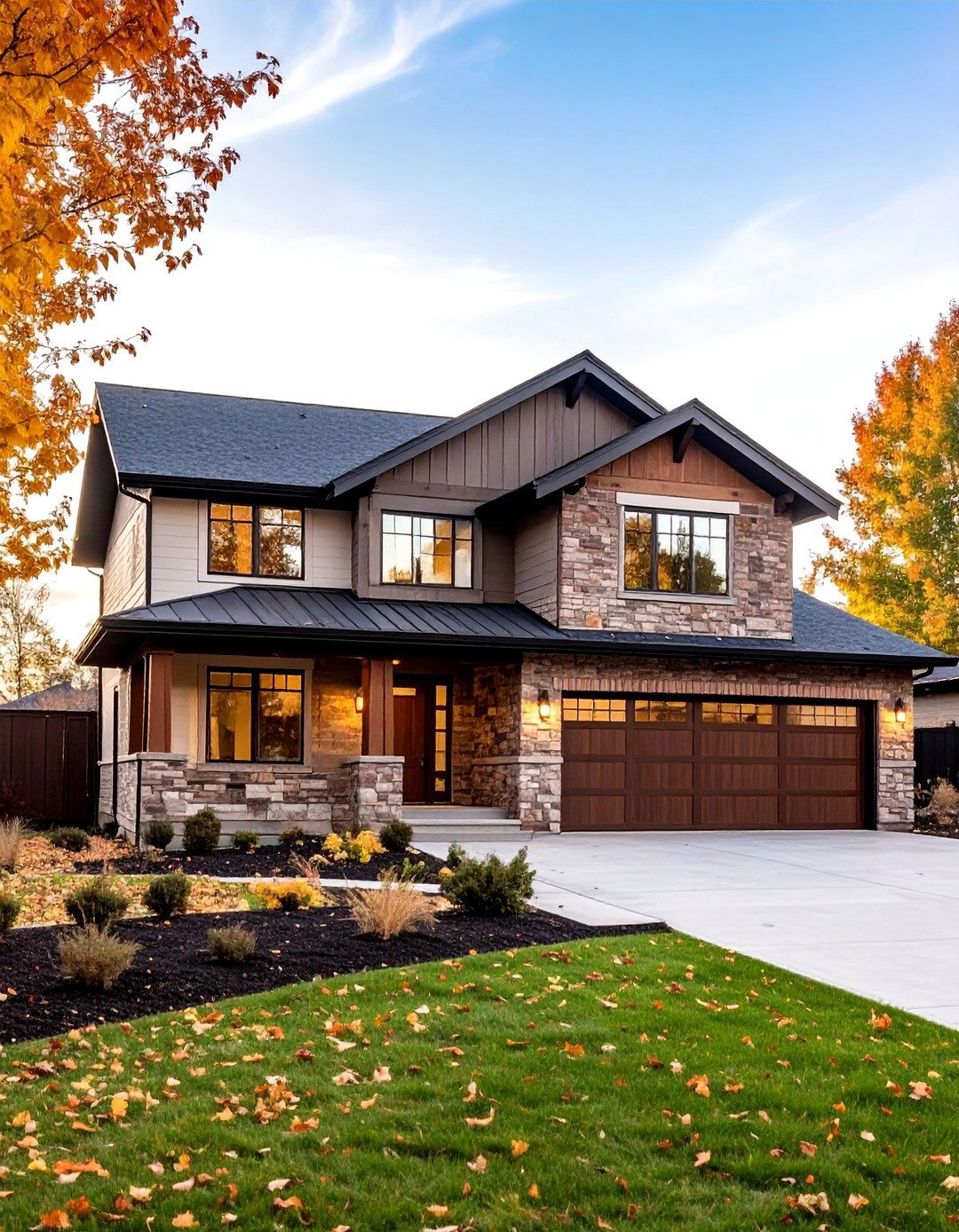 Ranch Style Brick Homes with Sandstone Accent Panels - 24 Brick Houses With Stone Accents